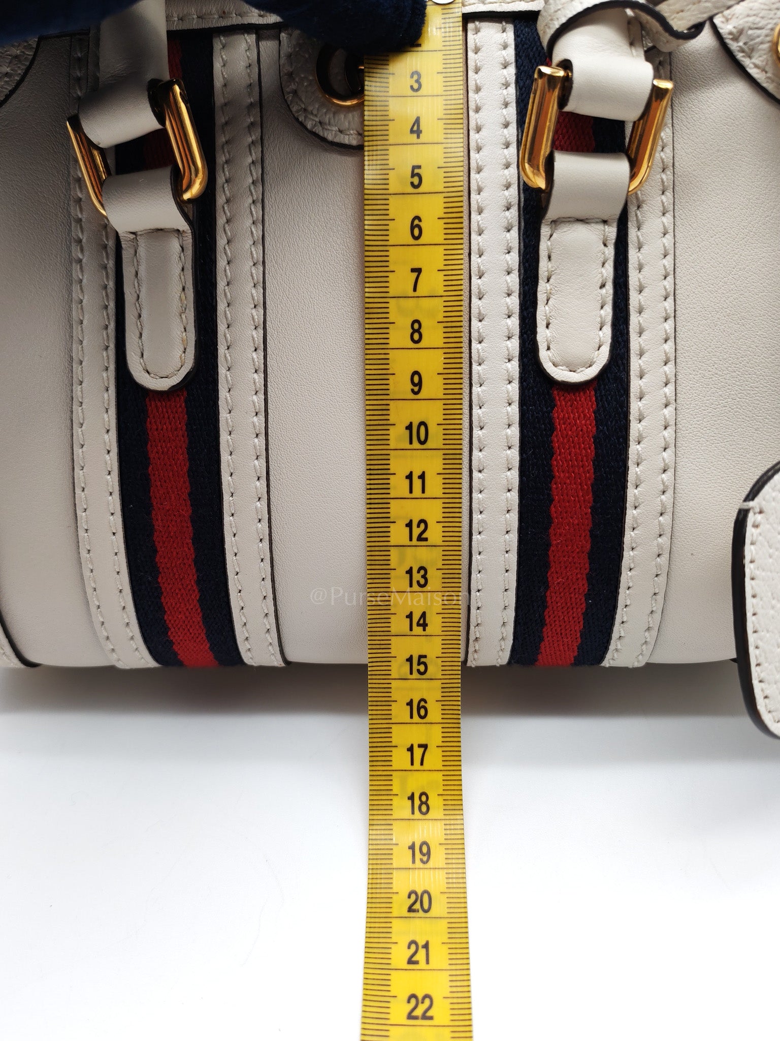 Bauletto Duffle Top Handle Bag Mini in Mystic White Koi Calfskin Web Leather | Purse Maison Luxury Bags Shop