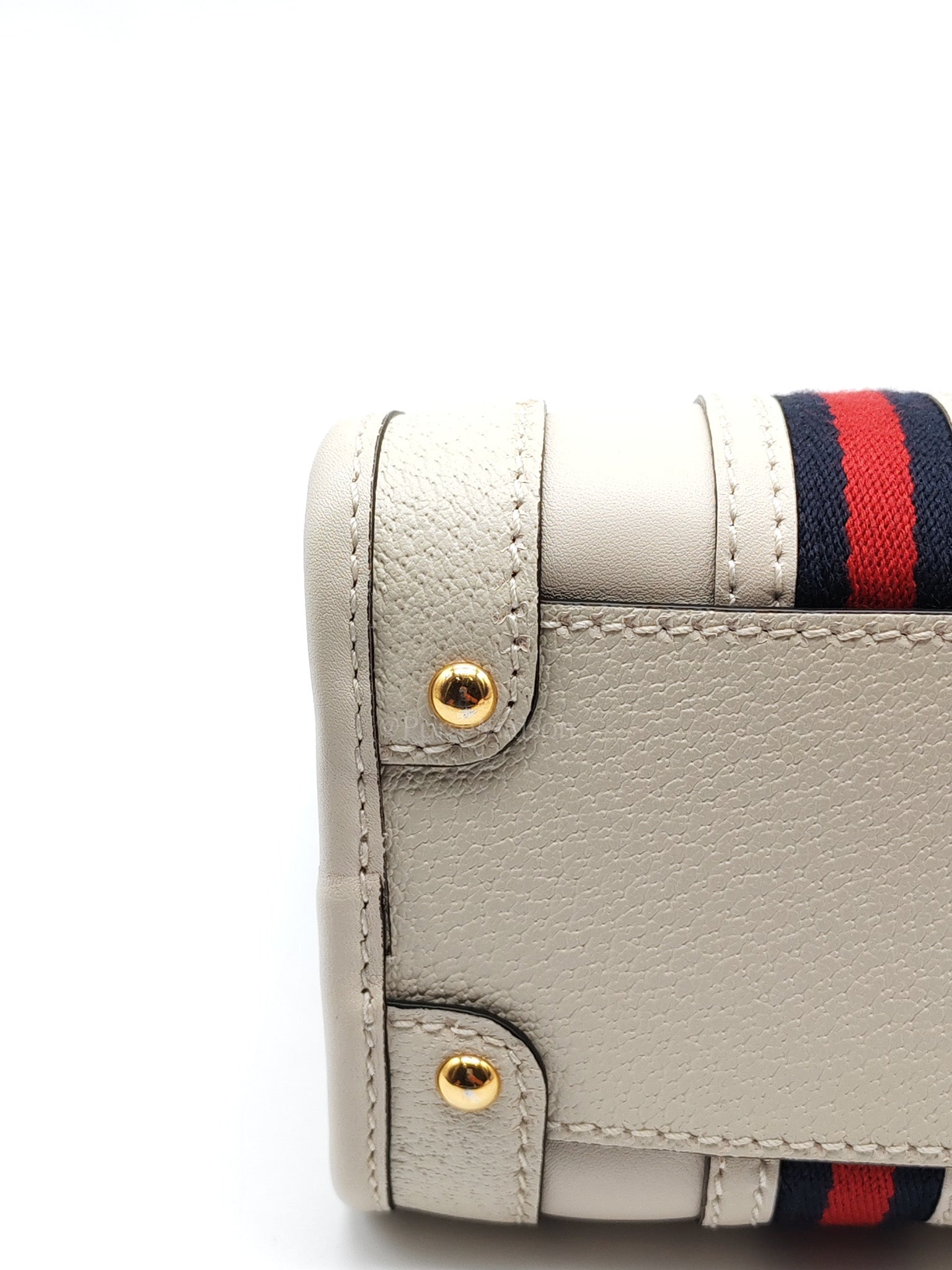 Bauletto Duffle Top Handle Bag Mini in Mystic White Koi Calfskin Web Leather | Purse Maison Luxury Bags Shop