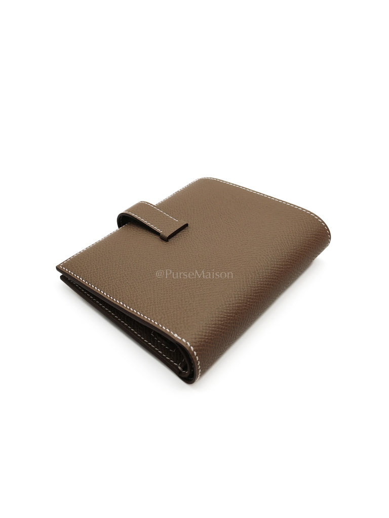 Bearn Bifold in Etoupe Epsom Leather and Gold Hardware Stamp K (2025) | Purse Maison Luxury Bags Shop