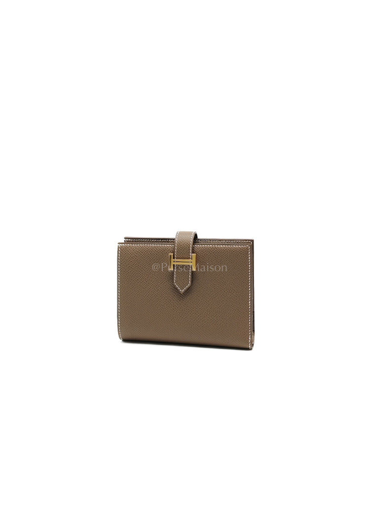 Bearn Bifold in Etoupe Epsom Leather and Gold Hardware Stamp K (2025) | Purse Maison Luxury Bags Shop