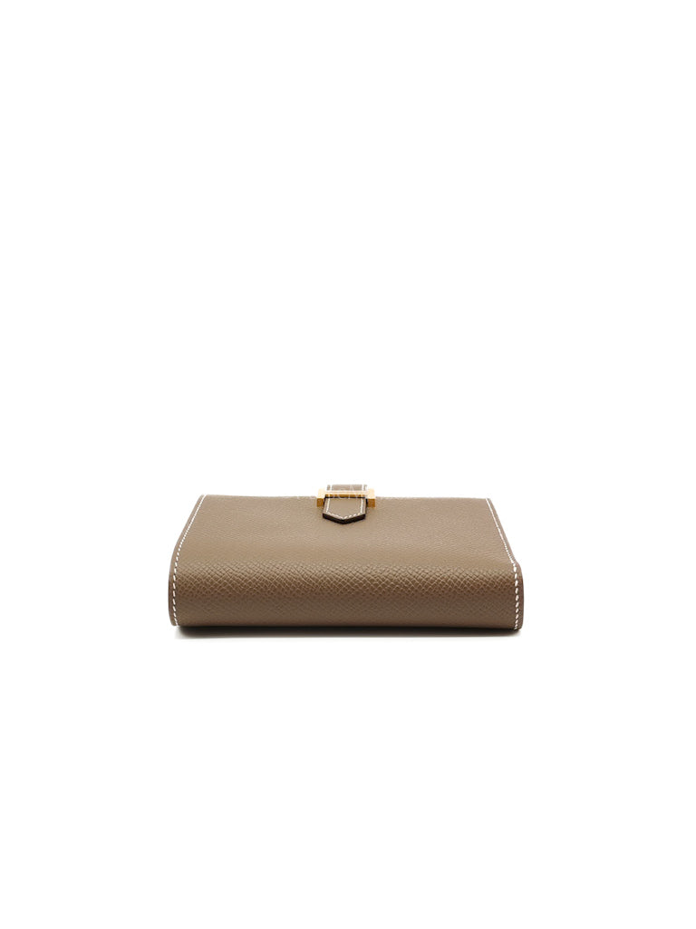 Bearn Bifold in Etoupe Epsom Leather and Gold Hardware Stamp K (2025) | Purse Maison Luxury Bags Shop