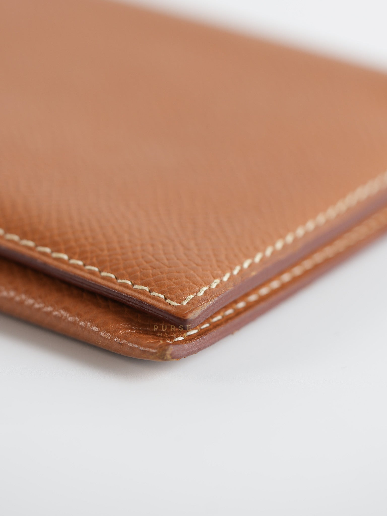 Bearn Bifold Wallet in Gold Courchevel Leather and Gold Hardware Stamp Square C (1999) | Purse Maison Luxury Bags Shop