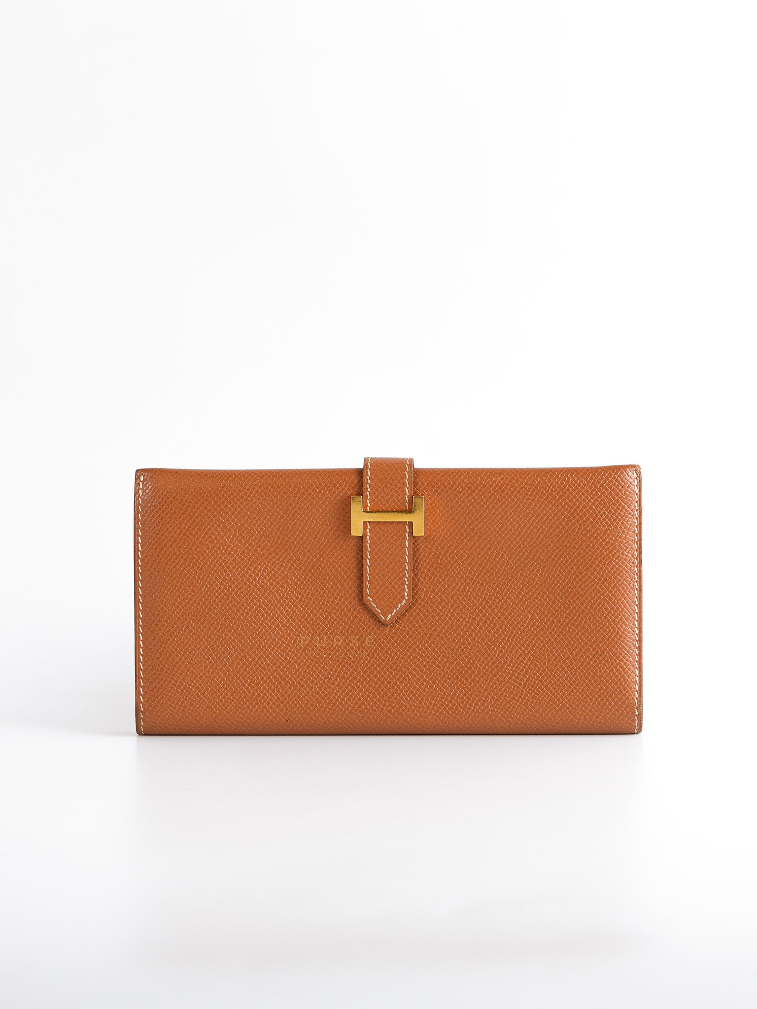 Bearn Bifold Wallet in Gold Courchevel Leather and Gold Hardware Stamp Square C (1999) | Purse Maison Luxury Bags Shop