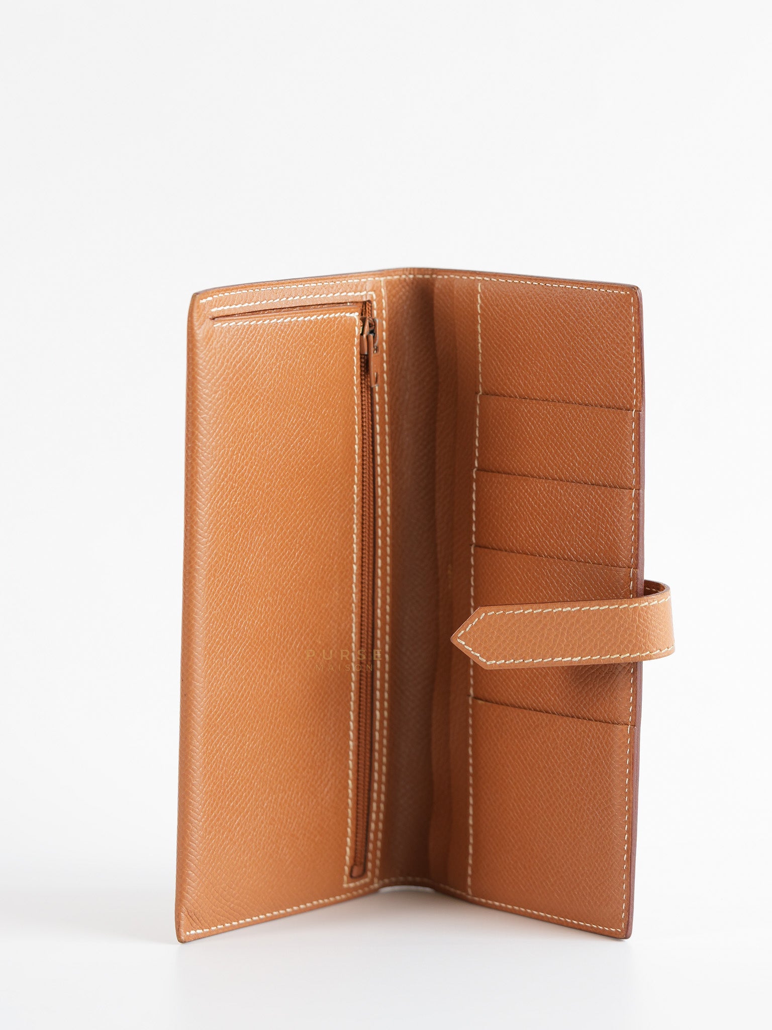 Bearn Bifold Wallet in Gold Courchevel Leather and Gold Hardware Stamp Square C (1999) | Purse Maison Luxury Bags Shop