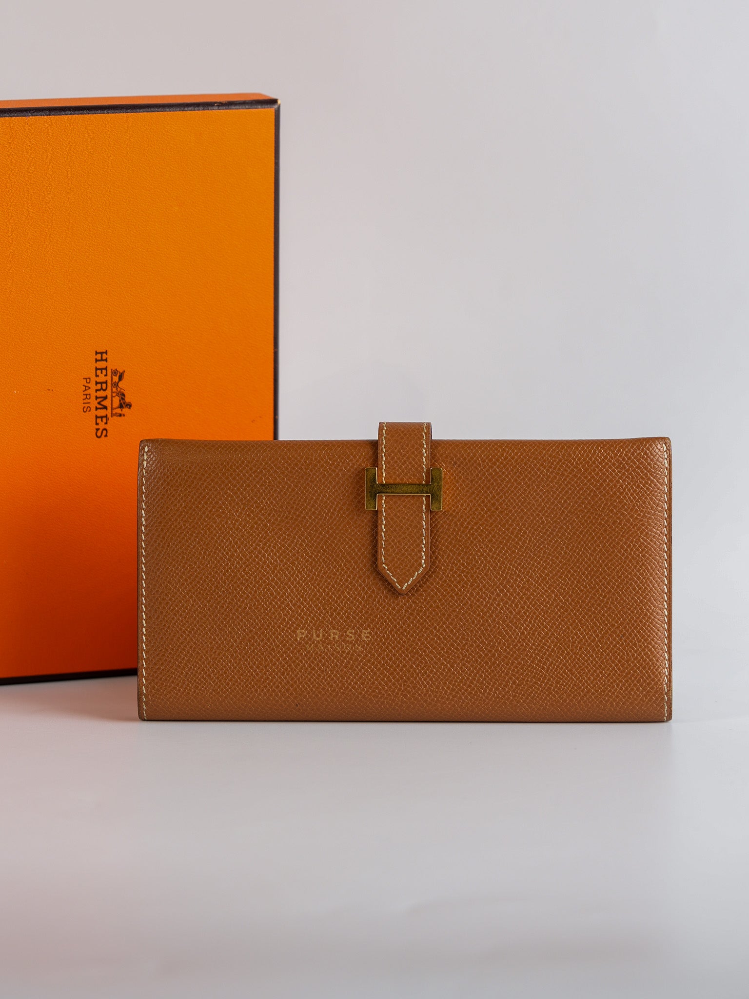Bearn Bifold Wallet in Gold Courchevel Leather and Gold Hardware Stamp Square C (1999) | Purse Maison Luxury Bags Shop