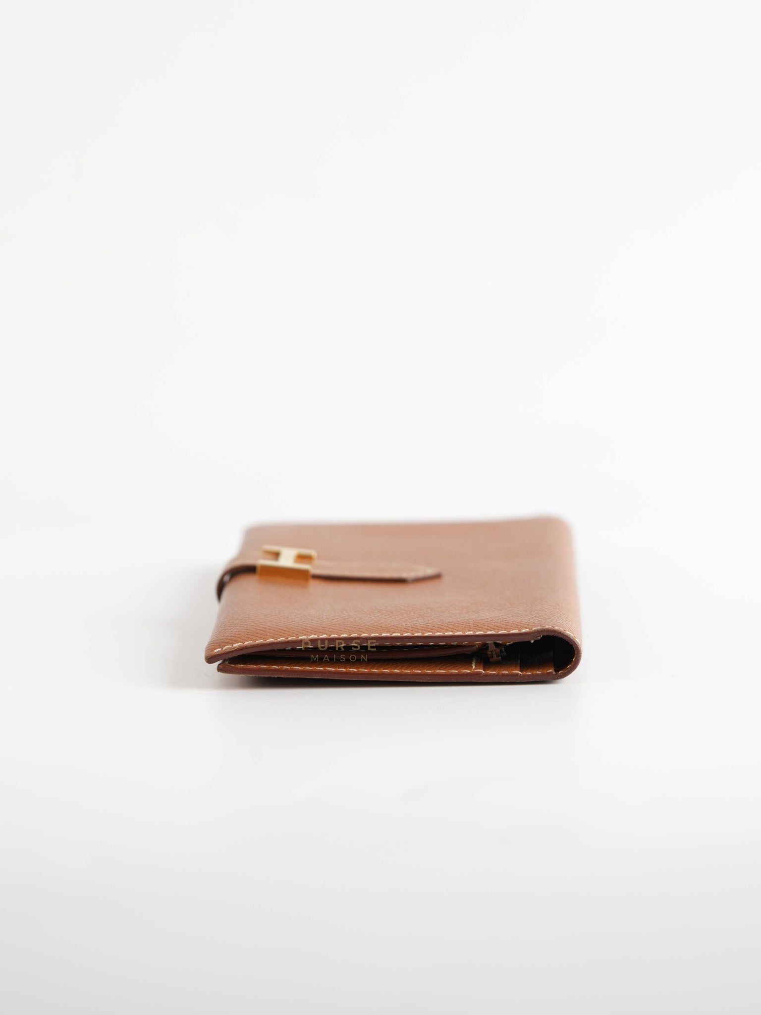 Bearn Bifold Wallet in Gold Courchevel Leather and Gold Hardware Stamp Square C (1999) | Purse Maison Luxury Bags Shop