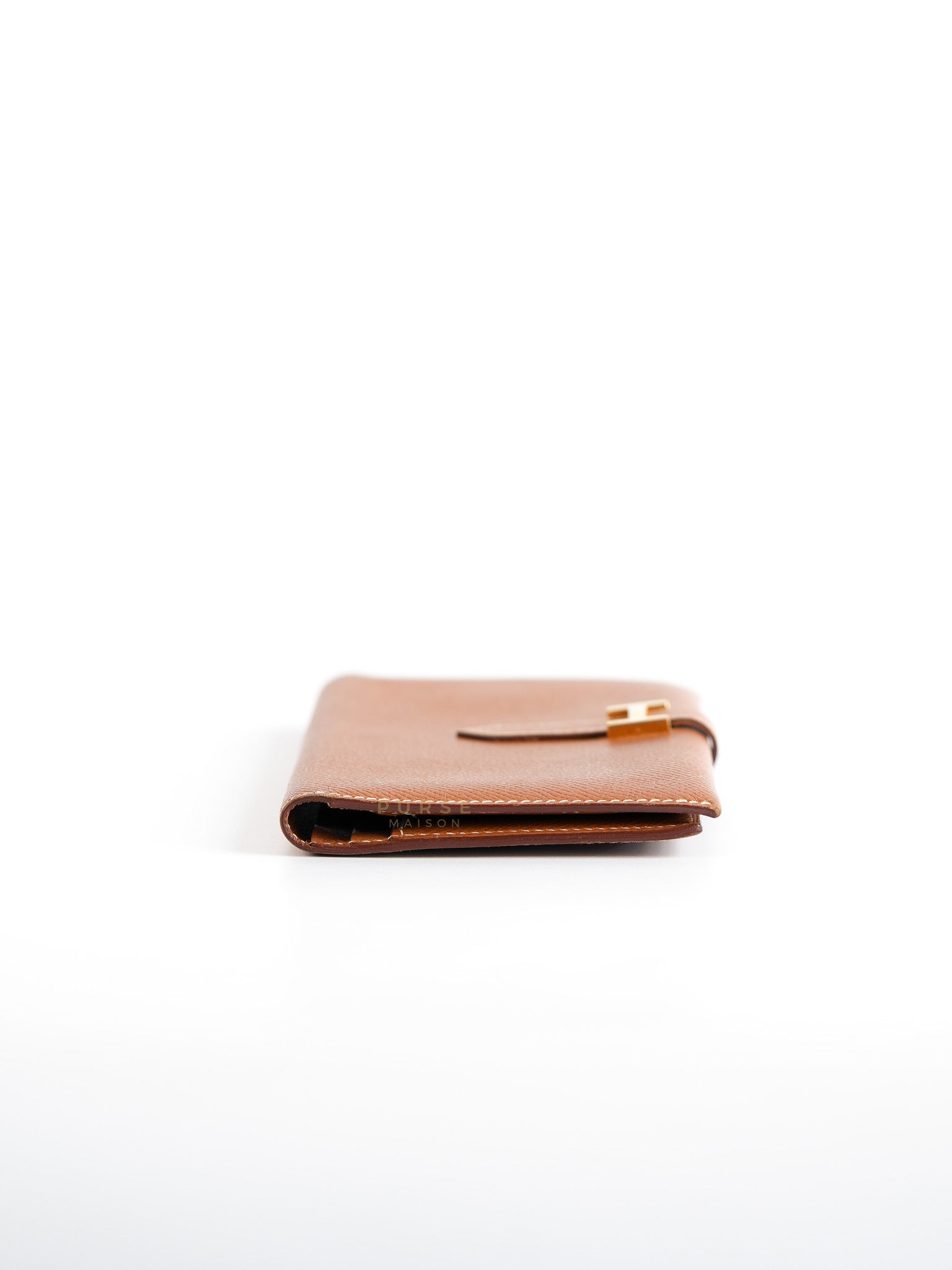 Bearn Bifold Wallet in Gold Courchevel Leather and Gold Hardware Stamp Square C (1999) | Purse Maison Luxury Bags Shop