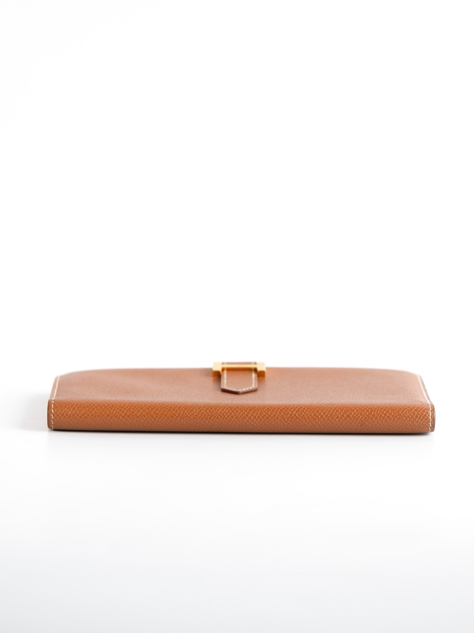Bearn Bifold Wallet in Gold Courchevel Leather and Gold Hardware Stamp Square C (1999) | Purse Maison Luxury Bags Shop
