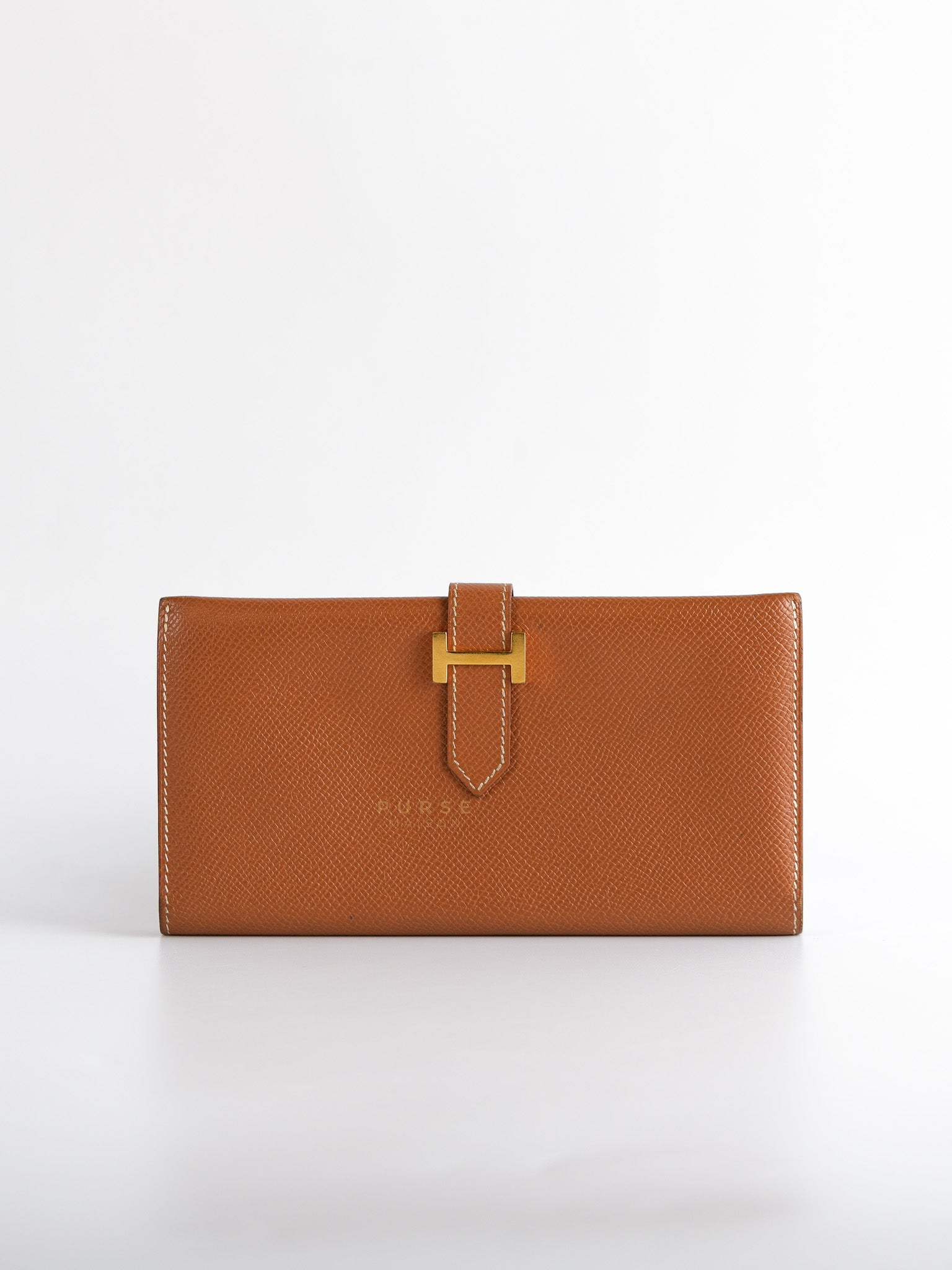 Bearn Bifold Wallet in Gold Courchevel Leather and Gold Hardware Stamp Square C (1999) | Purse Maison Luxury Bags Shop