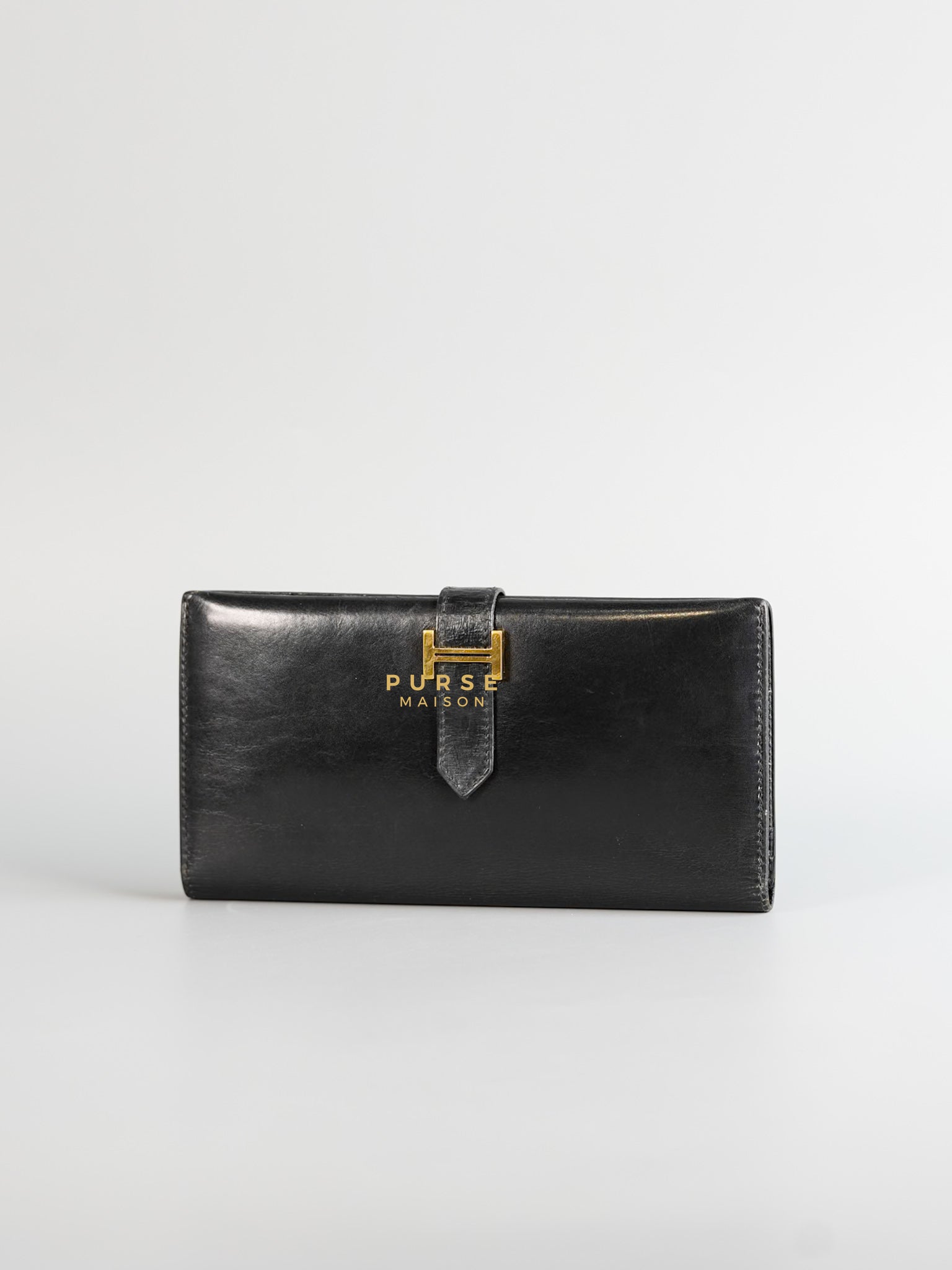 Bearn Black Classic Bifold Calf Leather Long Wallet | Purse Maison Luxury Bags Shop