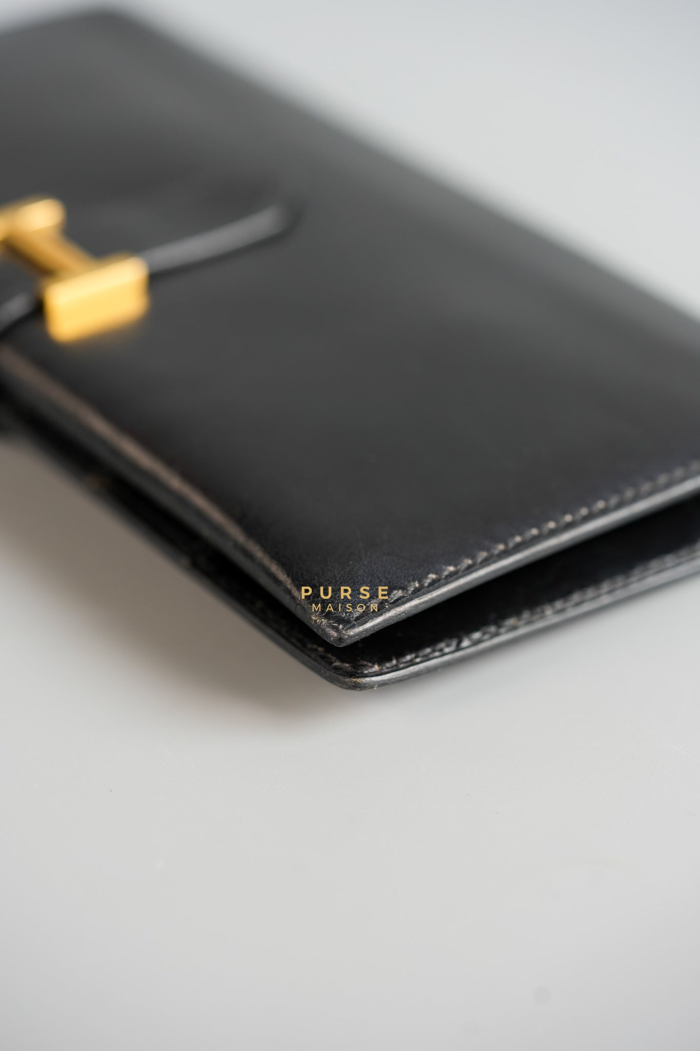 Bearn Black Classic Bifold Calf Leather Long Wallet | Purse Maison Luxury Bags Shop