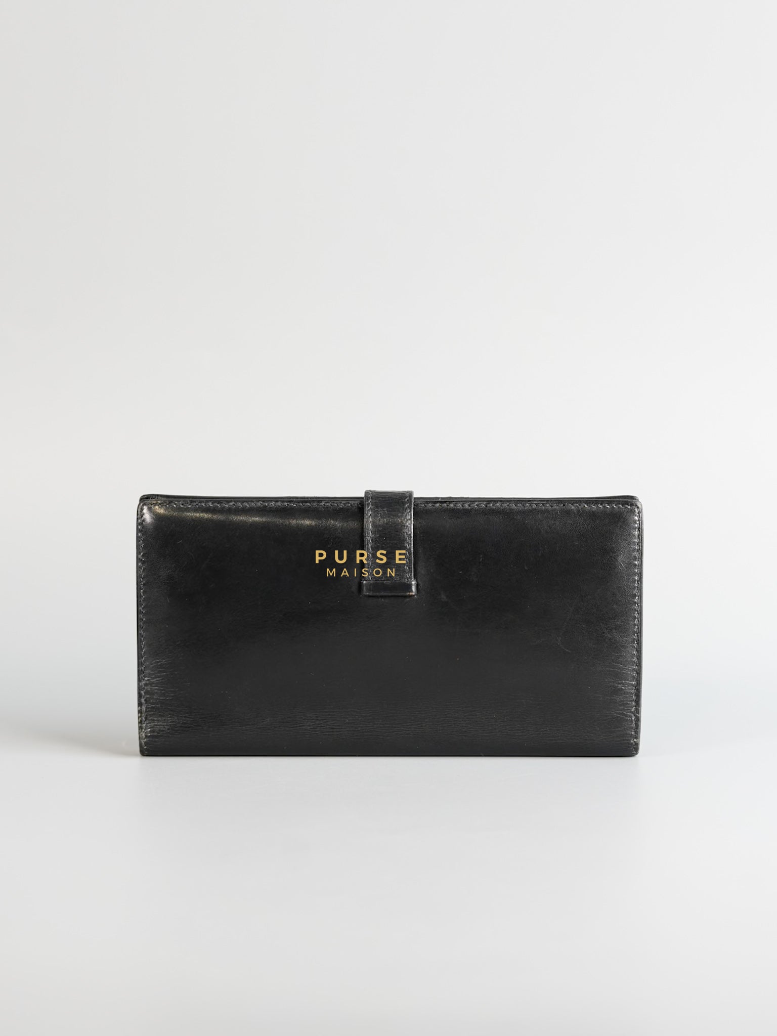 Bearn Black Classic Bifold Calf Leather Long Wallet | Purse Maison Luxury Bags Shop