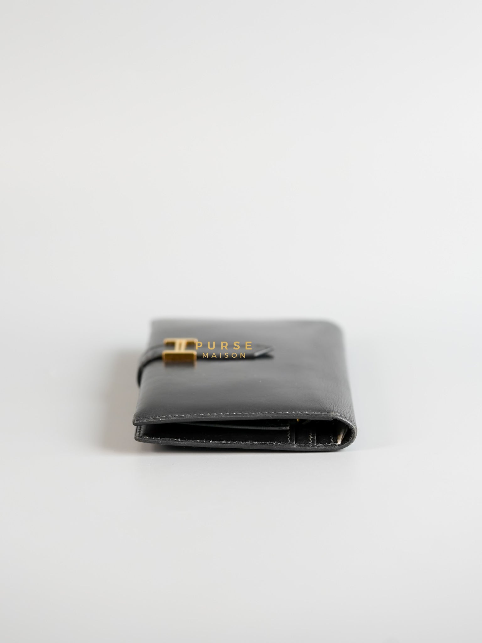 Bearn Black Classic Bifold Calf Leather Long Wallet | Purse Maison Luxury Bags Shop