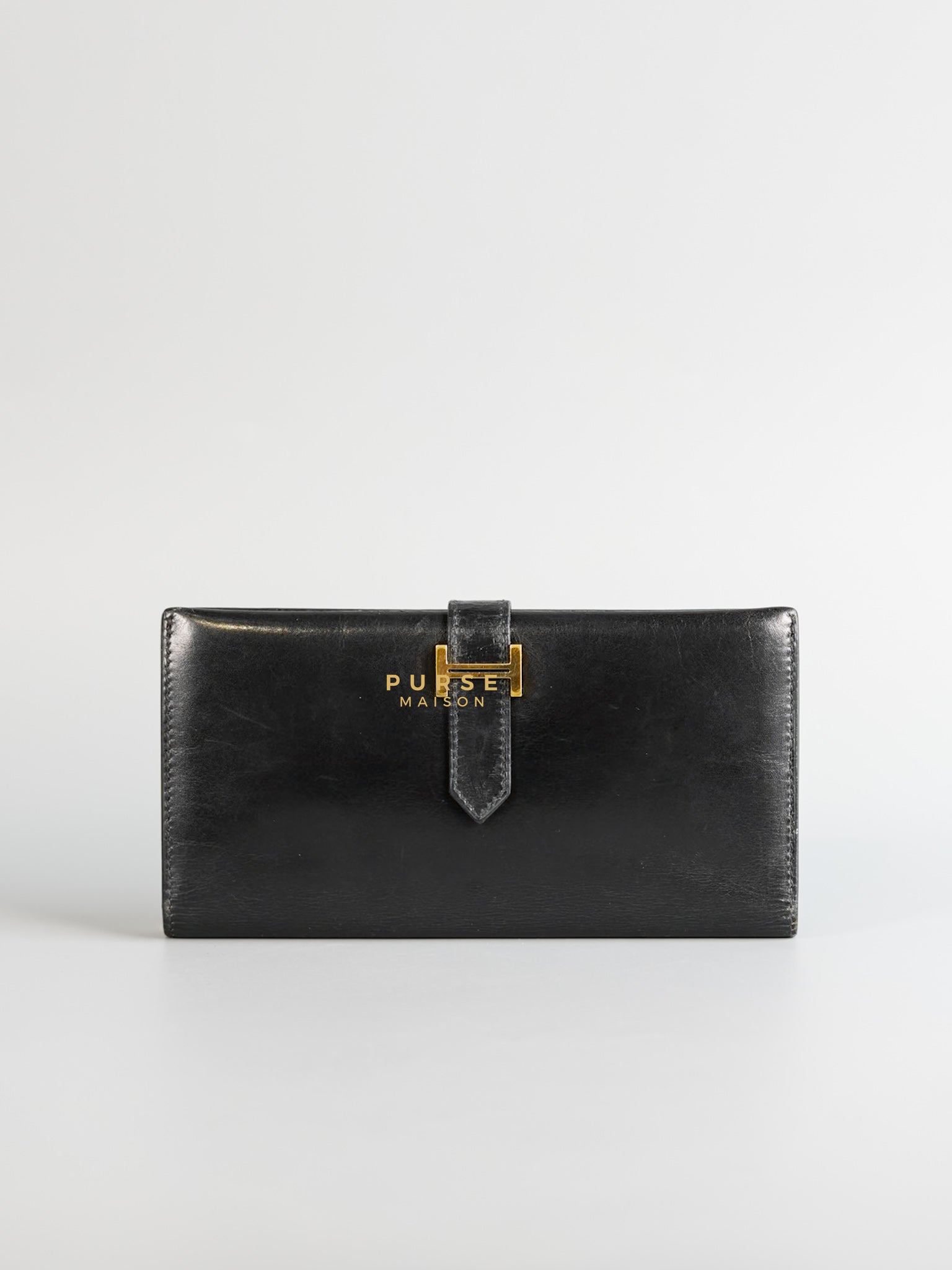 Bearn Black Classic Bifold Calf Leather Long Wallet | Purse Maison Luxury Bags Shop