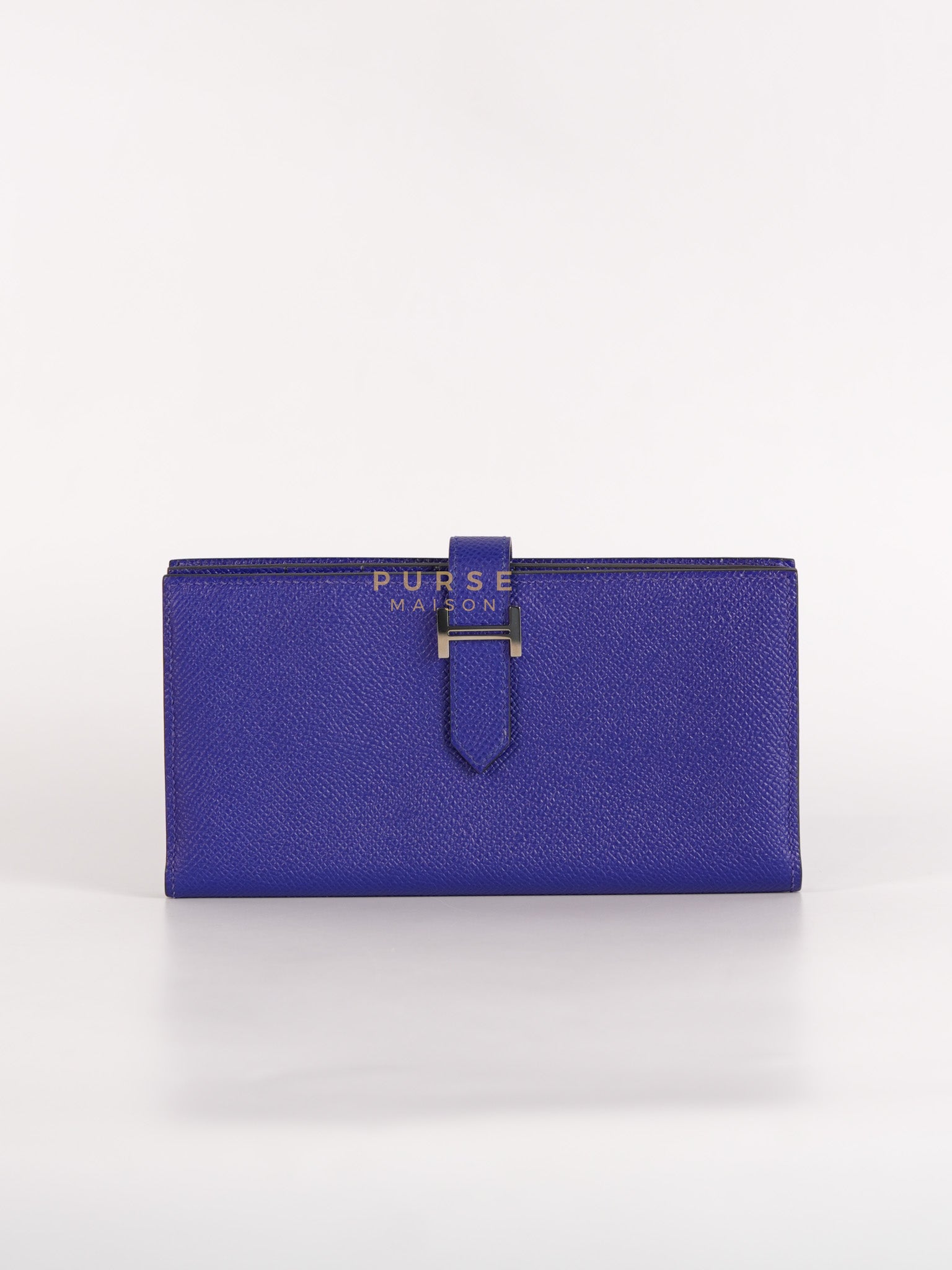 Bearn Gusset Wallet Blue Electric in Epsom Leather and Palladium Hardware Stamp B (2023) | Purse Maison Luxury Bags Shop