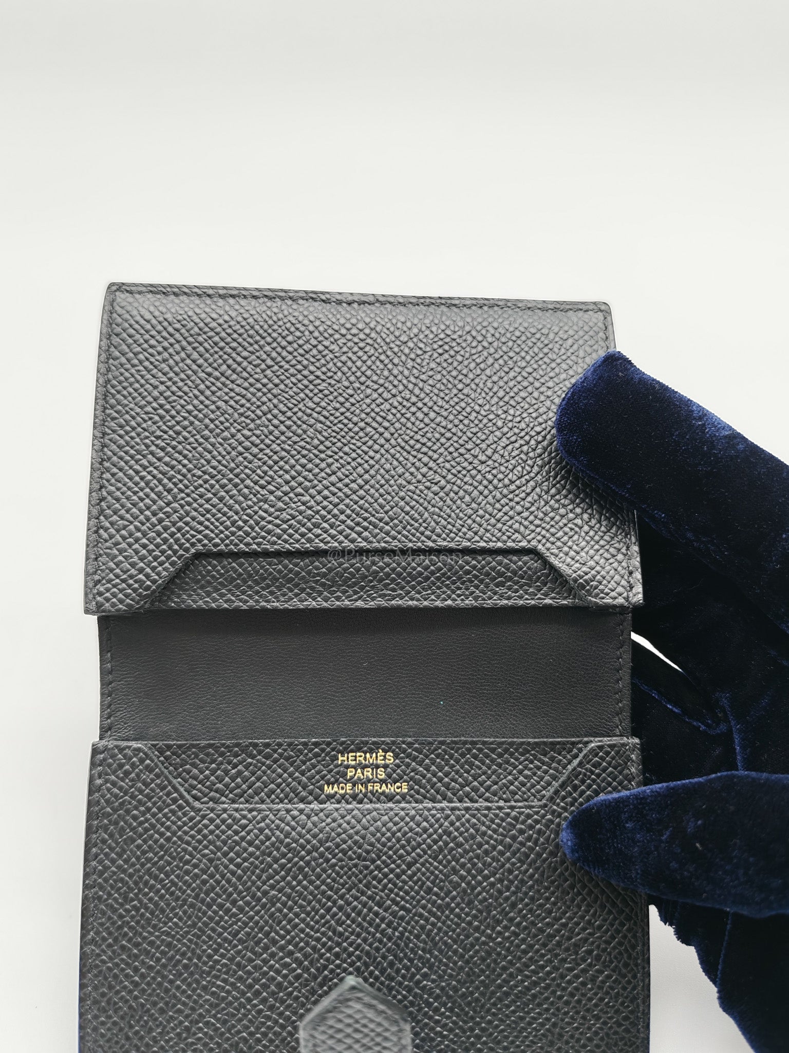 Bearn in Black Epsom Leather and Gold Hardware Card Holder Stamp B (2023) | Purse Maison Luxury Bags Shop