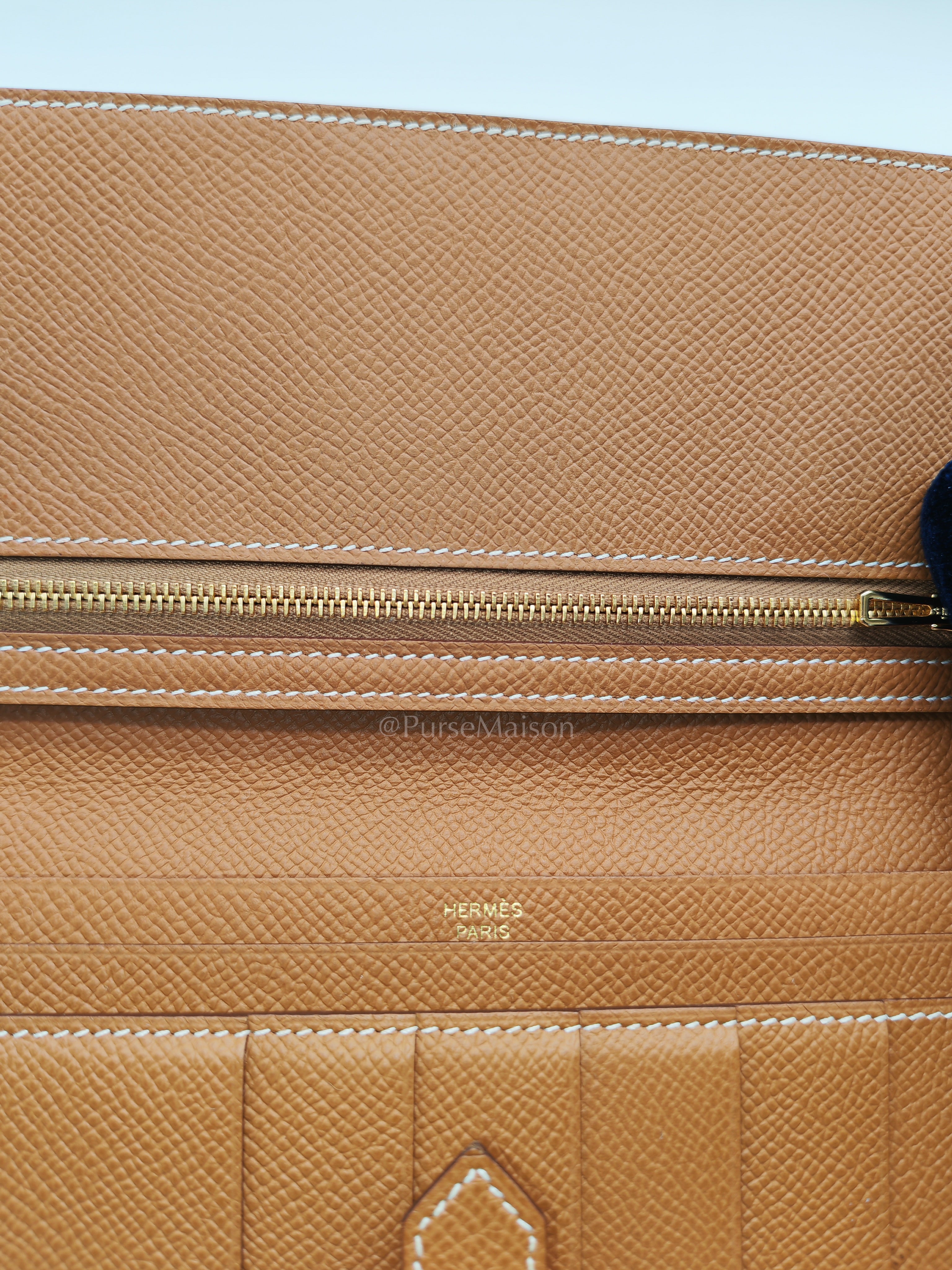 Bearn Long Wallet in Gold Epsom Leather and Gold Hardware Stamp U (2022) | Purse Maison Luxury Bags Shop