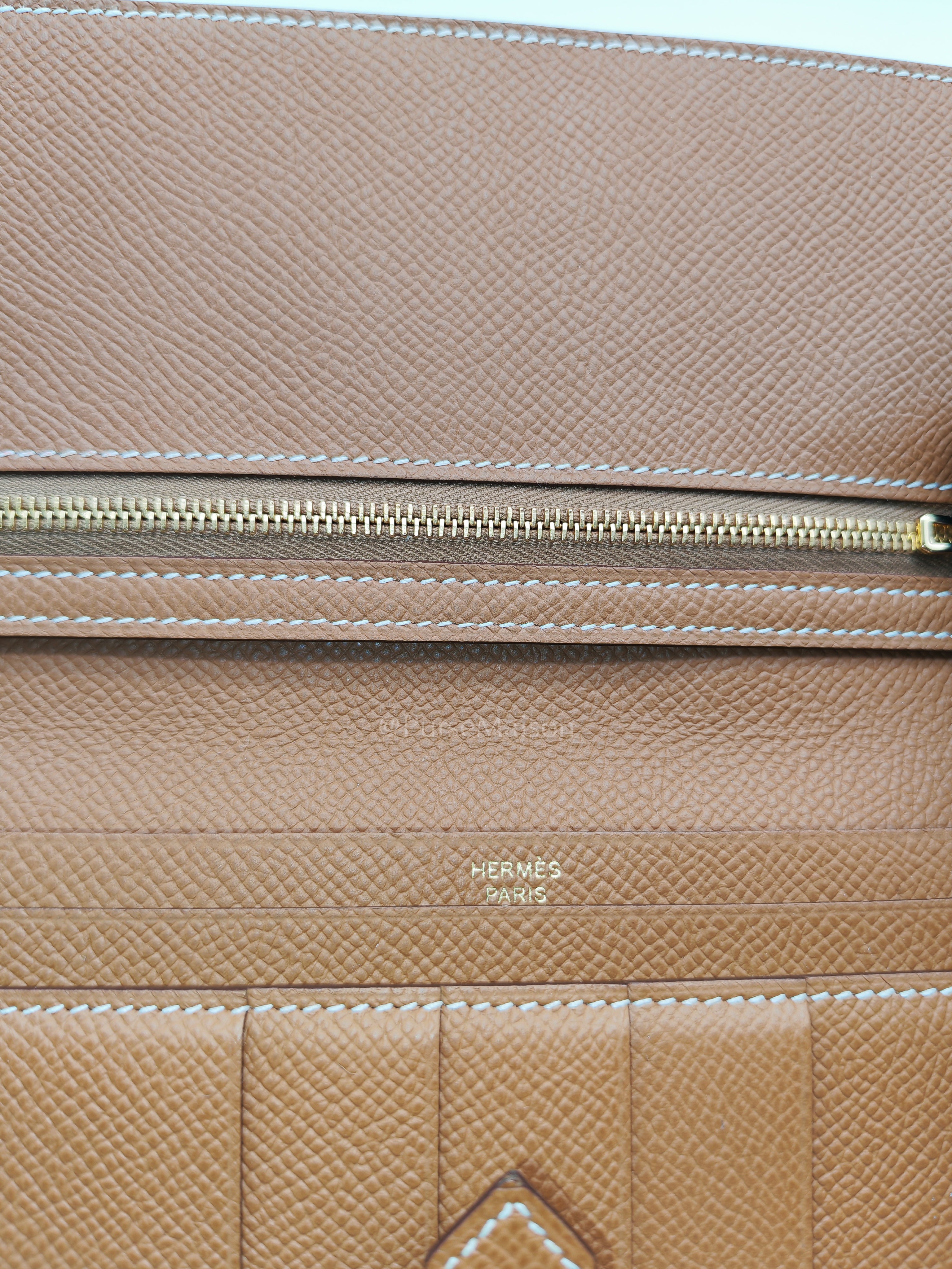 Bearn Long Wallet in Gold Epsom Leather and Gold Hardware Stamp U (2022) | Purse Maison Luxury Bags Shop