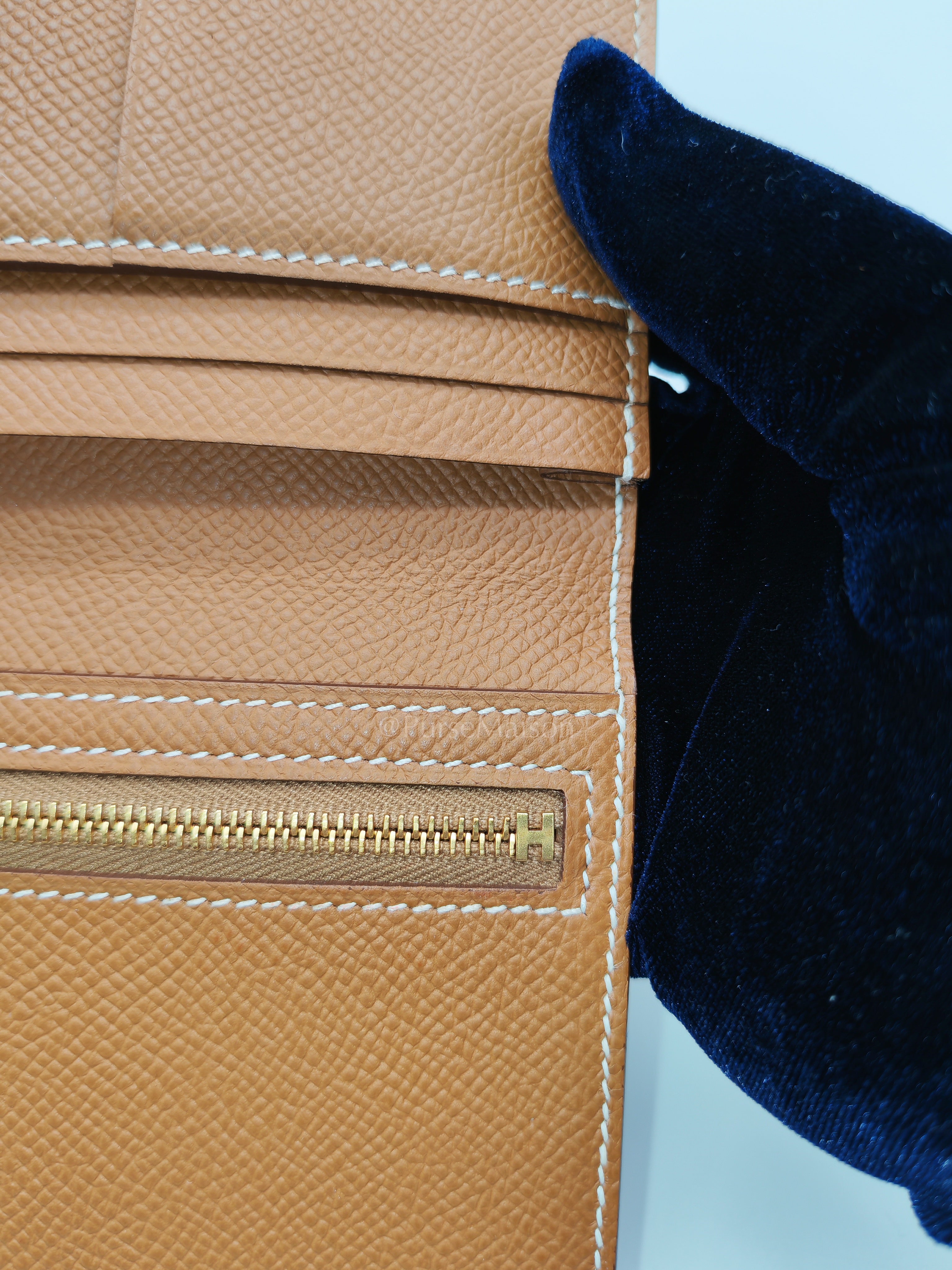 Bearn Long Wallet in Gold Epsom Leather and Gold Hardware Stamp U (2022) | Purse Maison Luxury Bags Shop