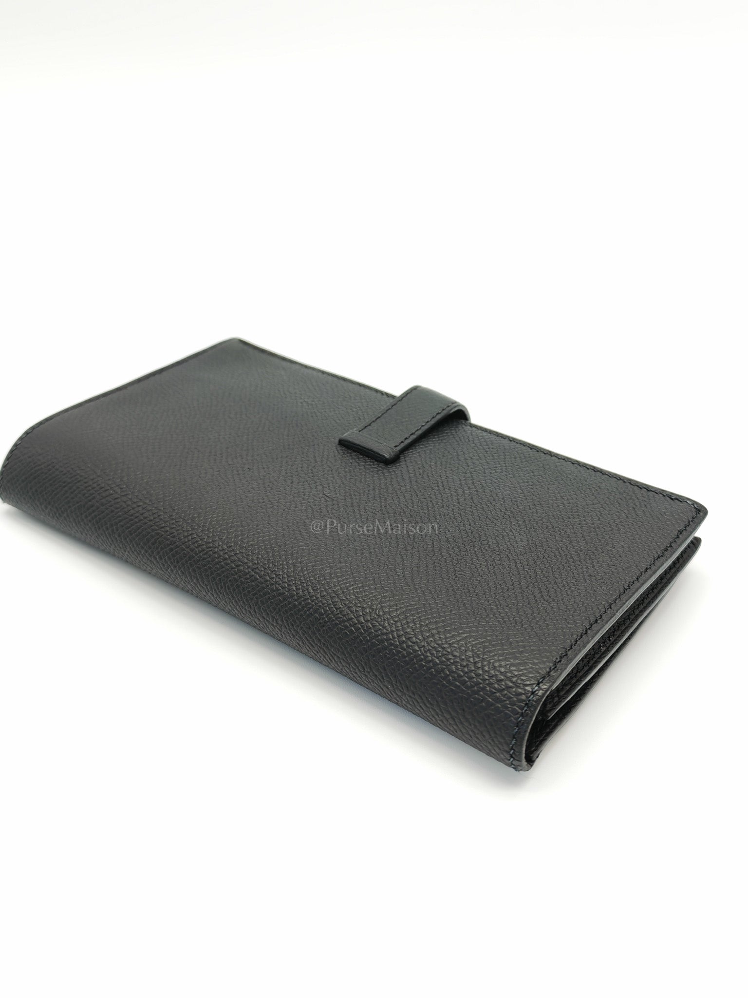 Bearn Long Wallet in Gusset Noir Epsom Leather Gold Hardware Stamp Y(2020) | Purse Maison Luxury Bags Shop