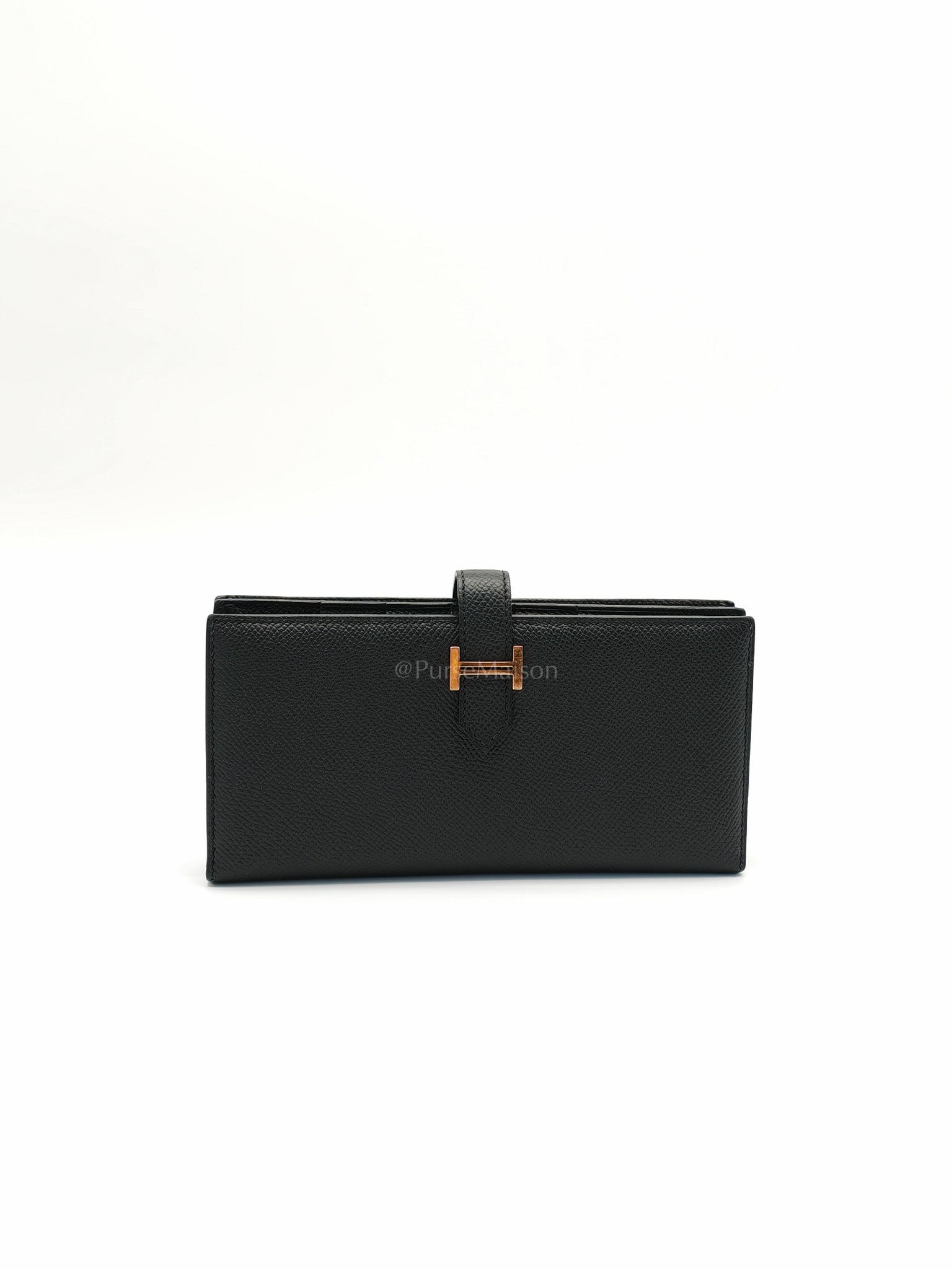 Bearn Long Wallet in Gusset Noir Epsom Leather Gold Hardware Stamp Y(2020) | Purse Maison Luxury Bags Shop