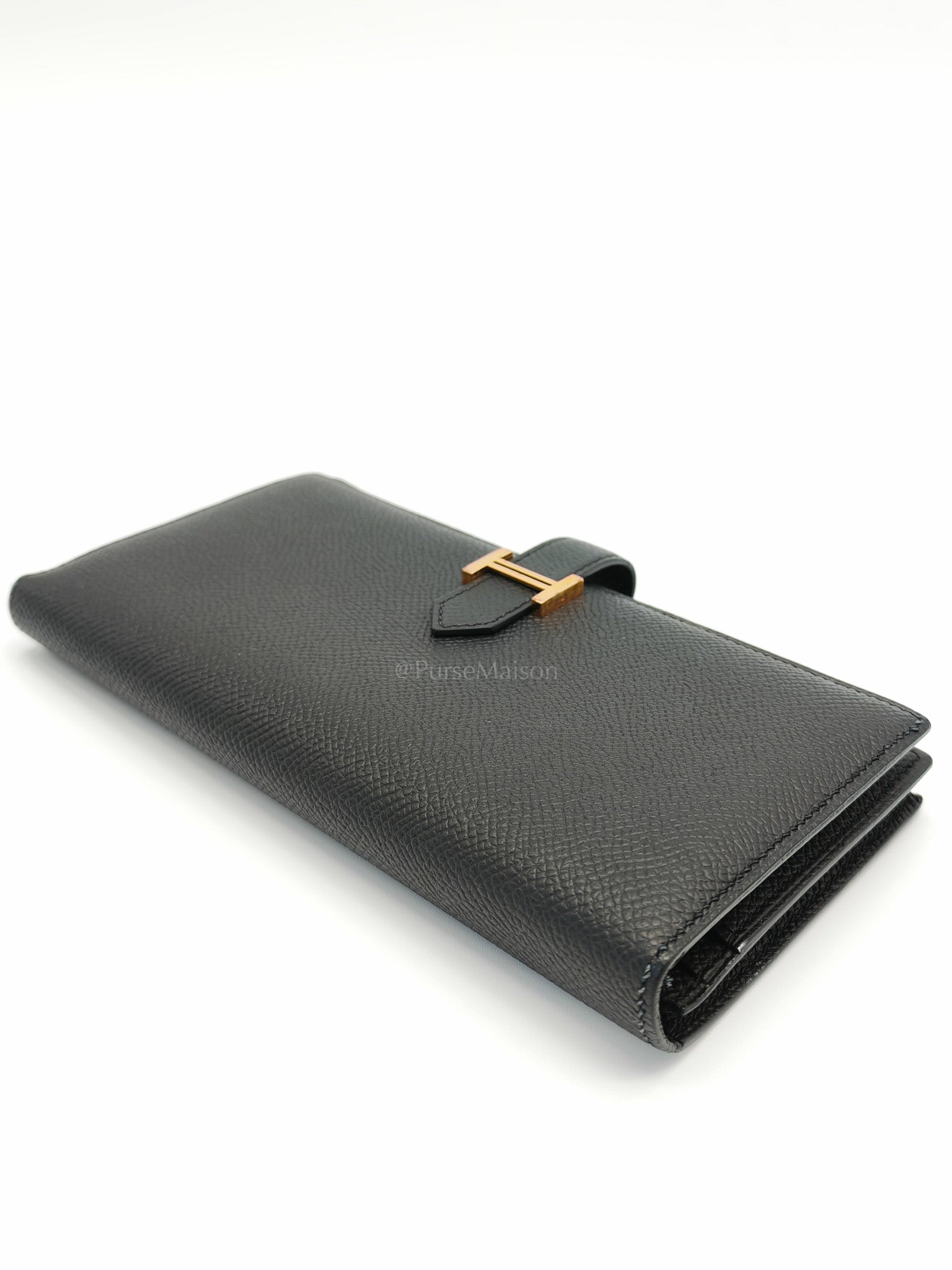 Bearn Long Wallet in Gusset Noir Epsom Leather Gold Hardware Stamp Y(2020) | Purse Maison Luxury Bags Shop