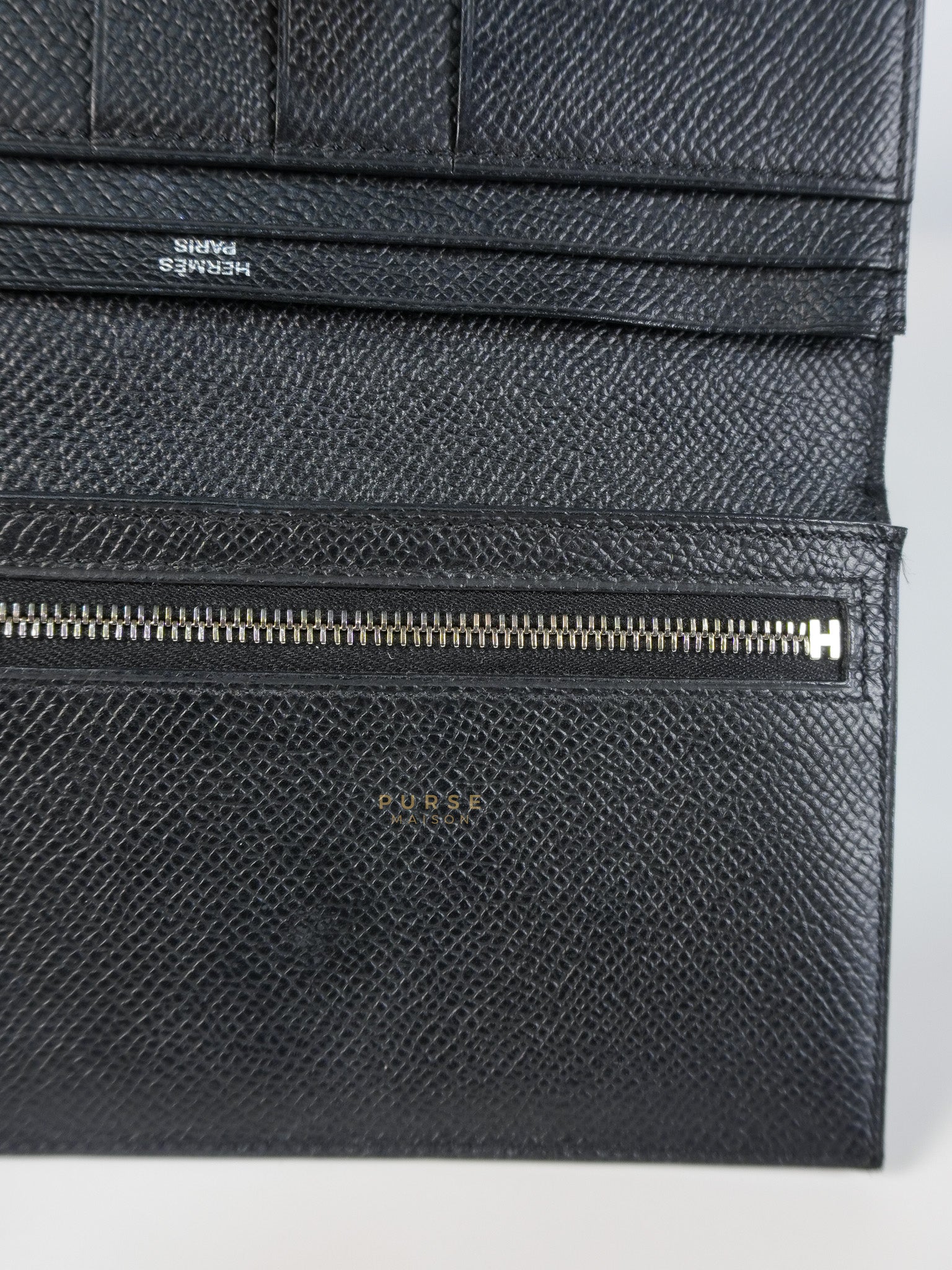 Bearn Soufflet Long Wallet Noir Epsom Leather & Gold Hardware Stamp A(2017) | Purse Maison Luxury Bags Shop
