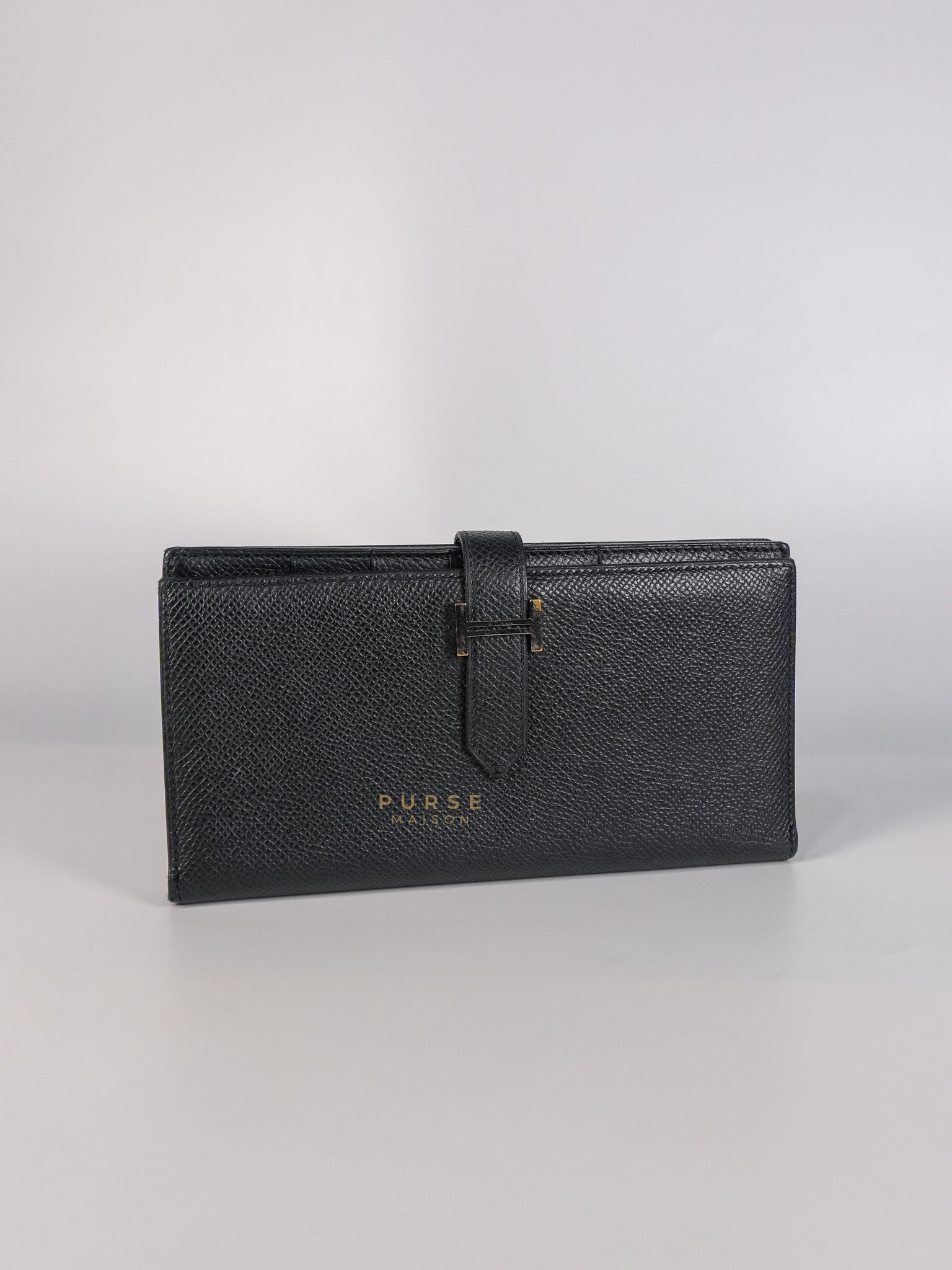 Bearn Soufflet Long Wallet Noir Epsom Leather & Gold Hardware Stamp A(2017) | Purse Maison Luxury Bags Shop