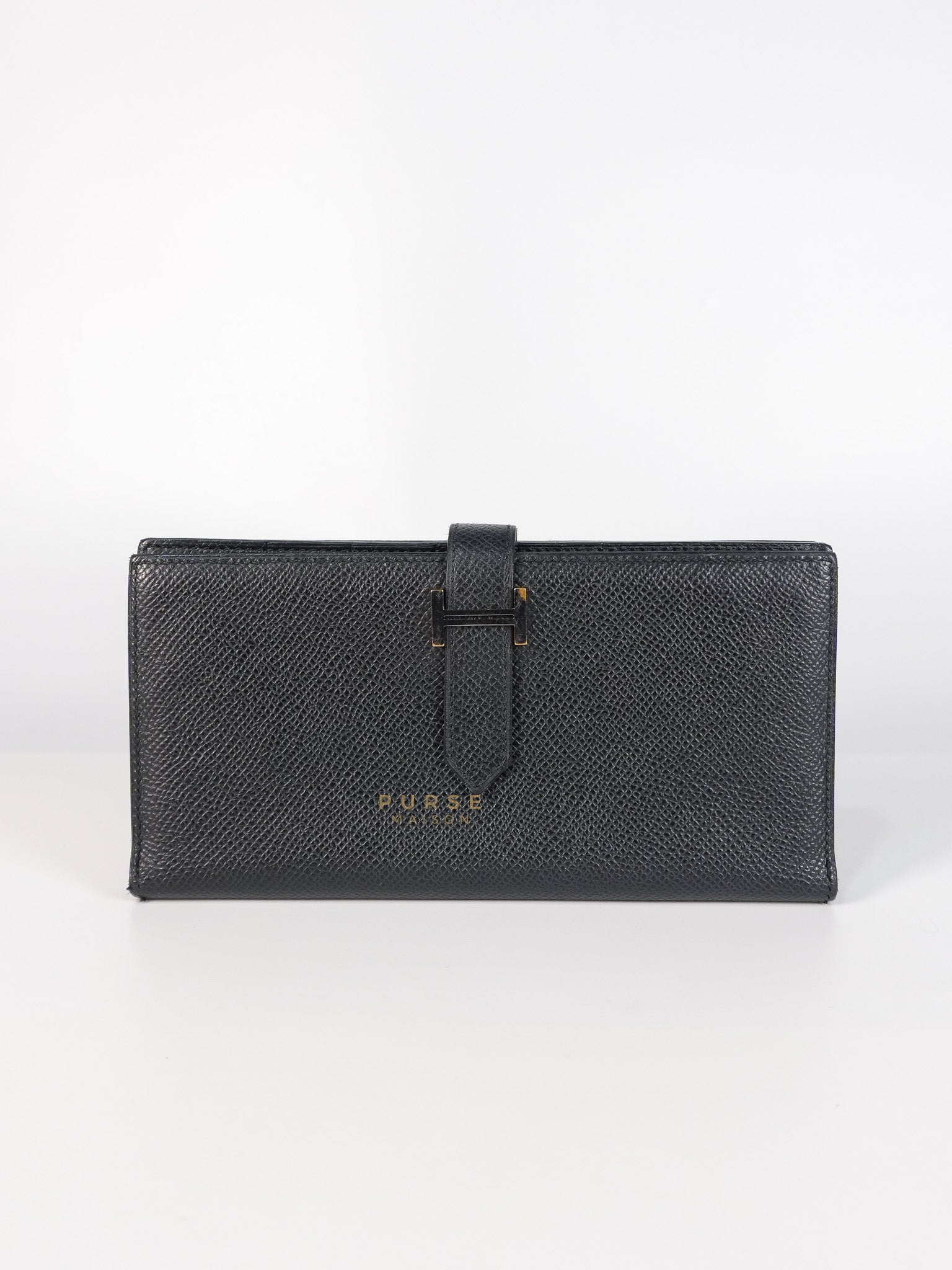 Bearn Soufflet Long Wallet Noir Epsom Leather & Gold Hardware Stamp A(2017) | Purse Maison Luxury Bags Shop
