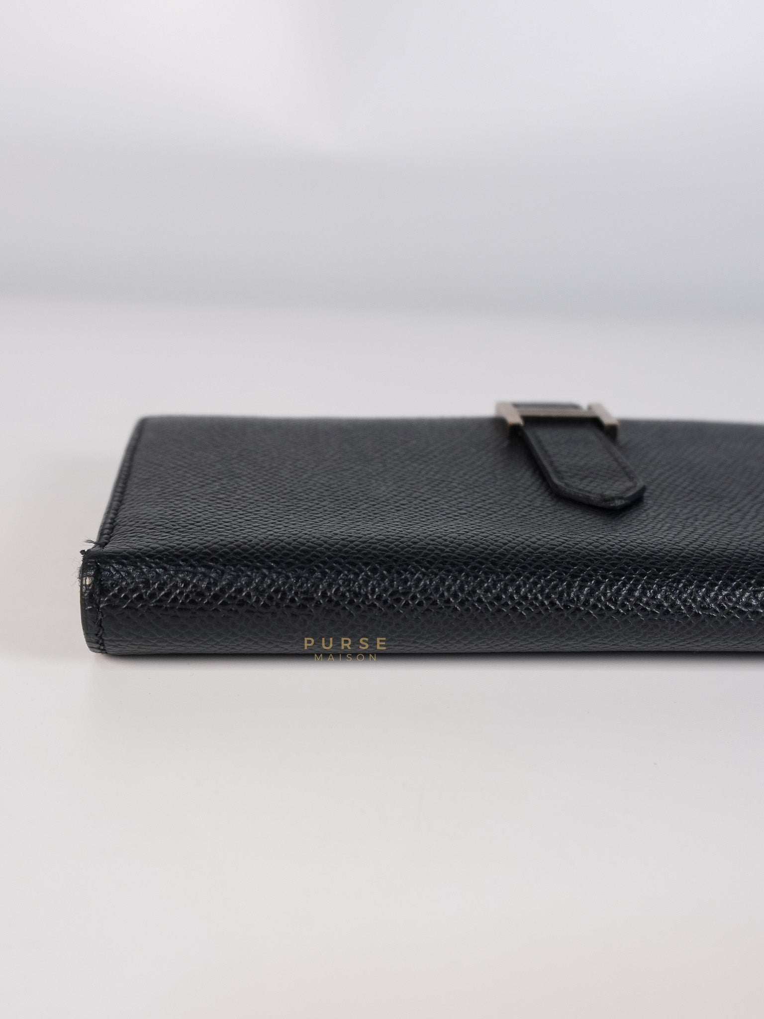 Bearn Soufflet Long Wallet Noir Epsom Leather & Gold Hardware Stamp A(2017) | Purse Maison Luxury Bags Shop