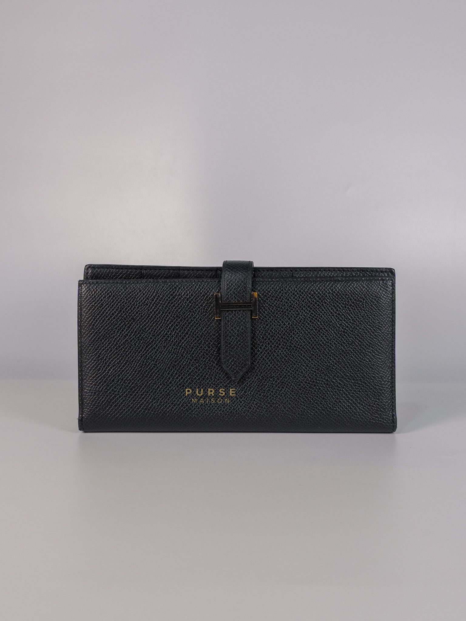 Bearn Soufflet Long Wallet Noir Epsom Leather & Gold Hardware Stamp A(2017) | Purse Maison Luxury Bags Shop