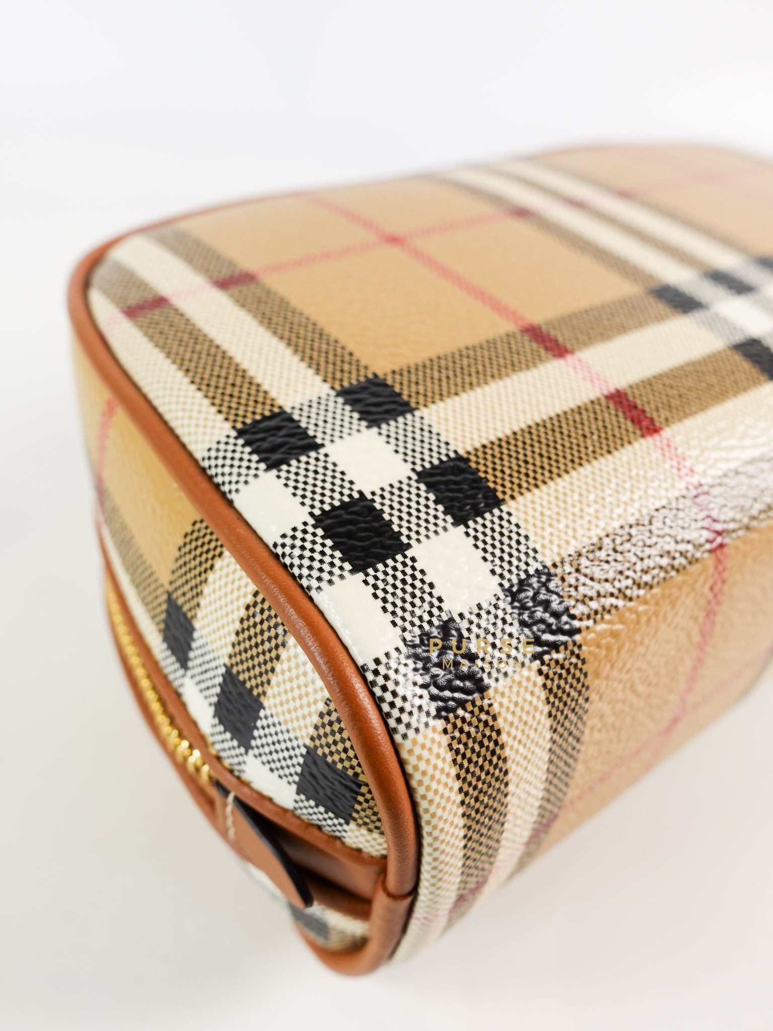 Beige Check Zipped Pouch Bag | Purse Maison Luxury Bags Shop