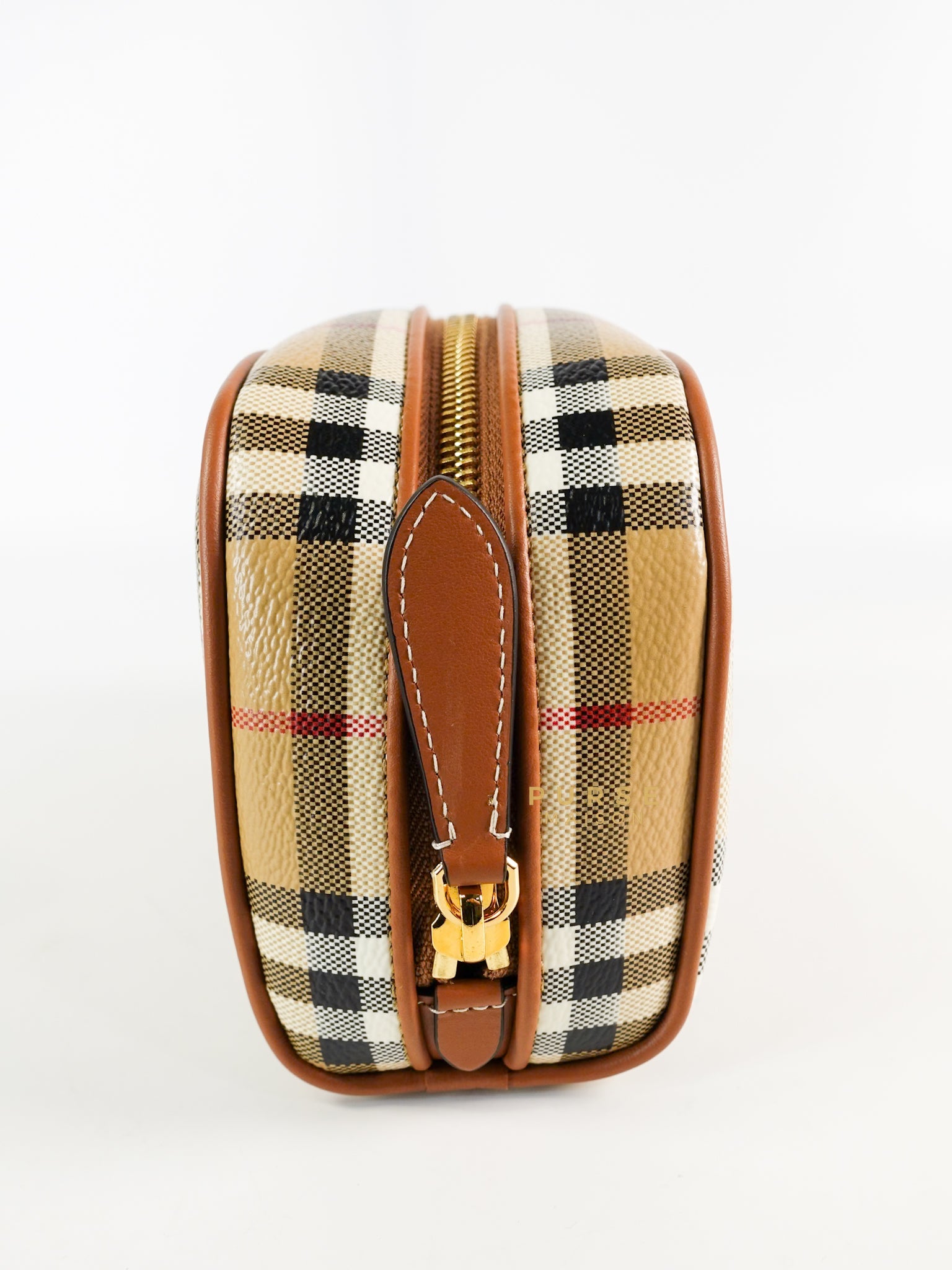 Beige Check Zipped Pouch Bag | Purse Maison Luxury Bags Shop