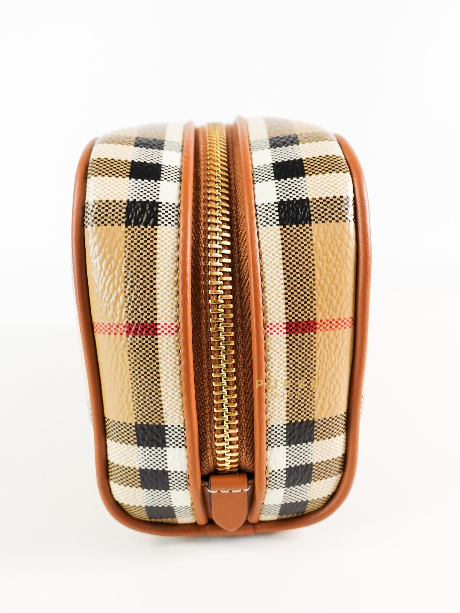 Beige Check Zipped Pouch Bag | Purse Maison Luxury Bags Shop