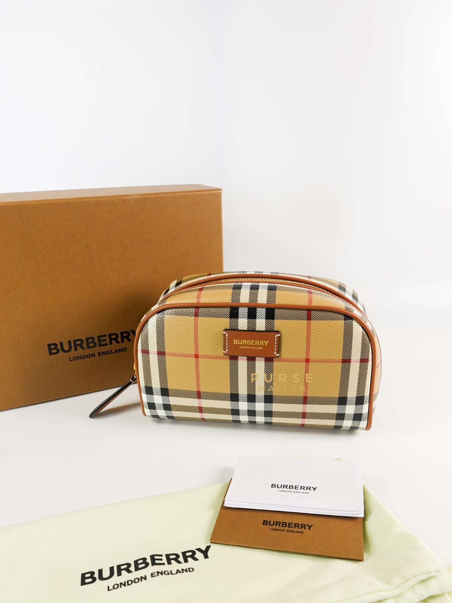 Beige Check Zipped Pouch Bag | Purse Maison Luxury Bags Shop