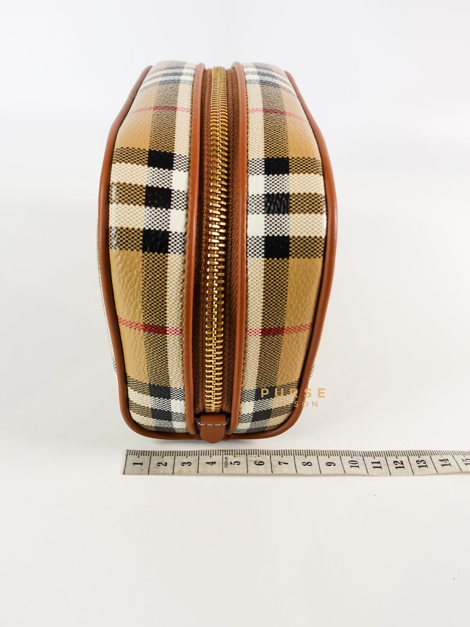 Beige Check Zipped Pouch Bag | Purse Maison Luxury Bags Shop