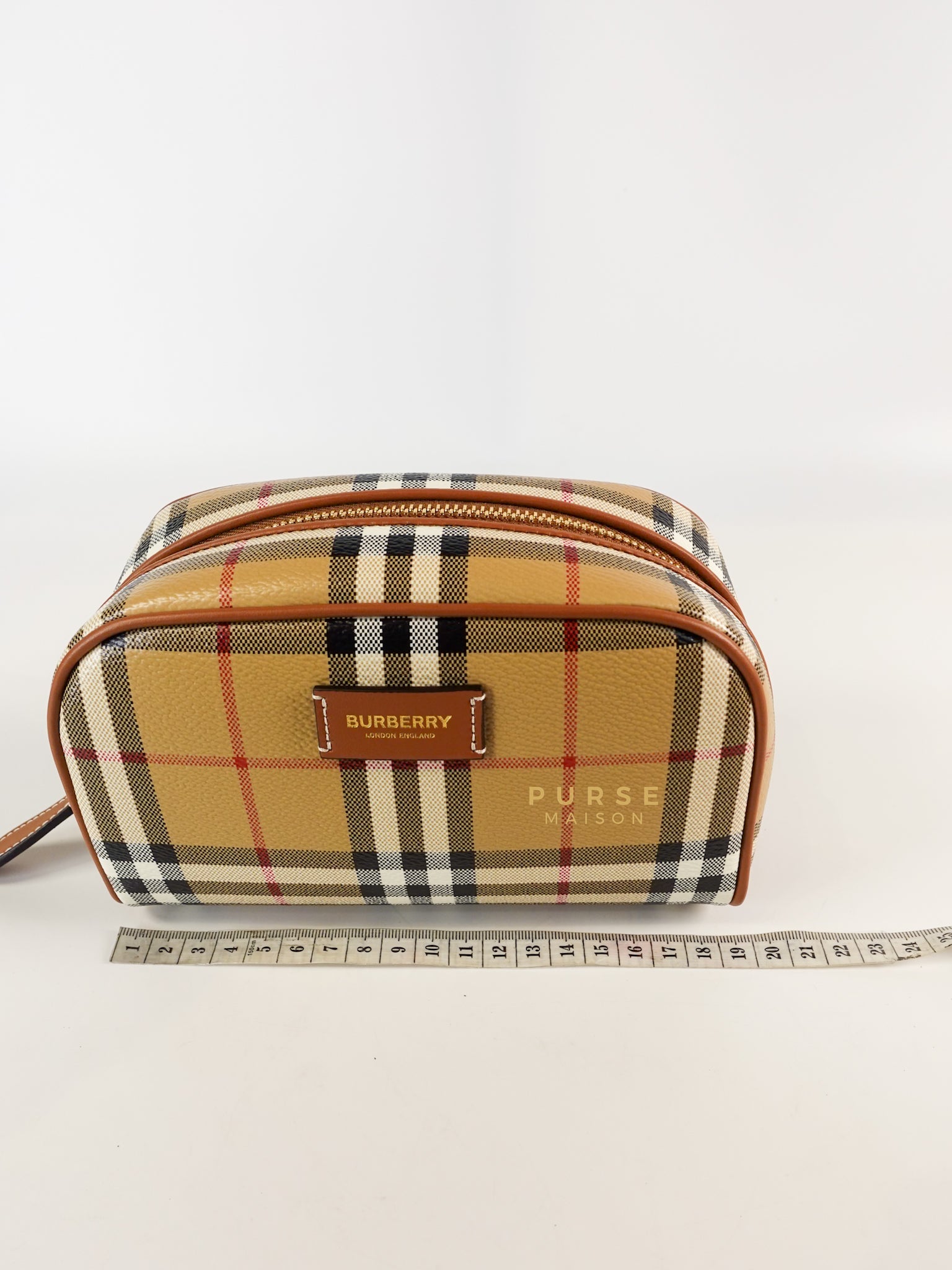 Beige Check Zipped Pouch Bag | Purse Maison Luxury Bags Shop