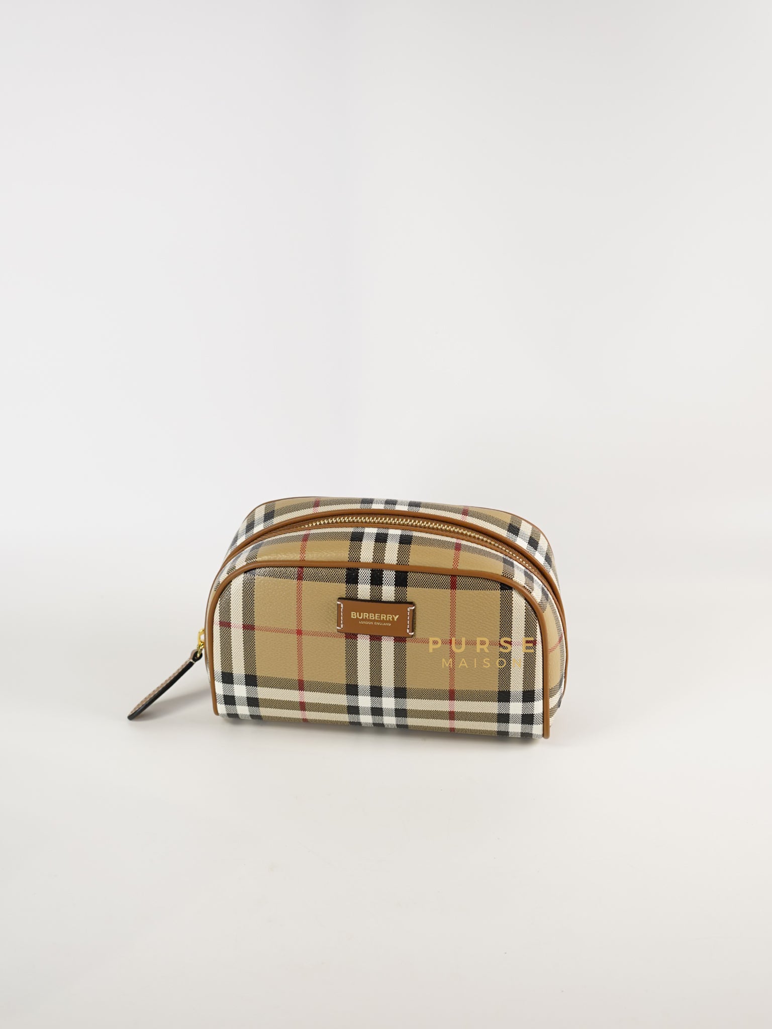 Beige Check Zipped Pouch Bag | Purse Maison Luxury Bags Shop