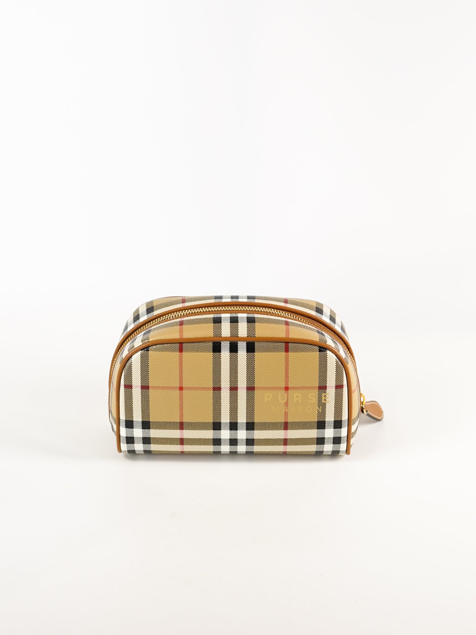 Beige Check Zipped Pouch Bag | Purse Maison Luxury Bags Shop