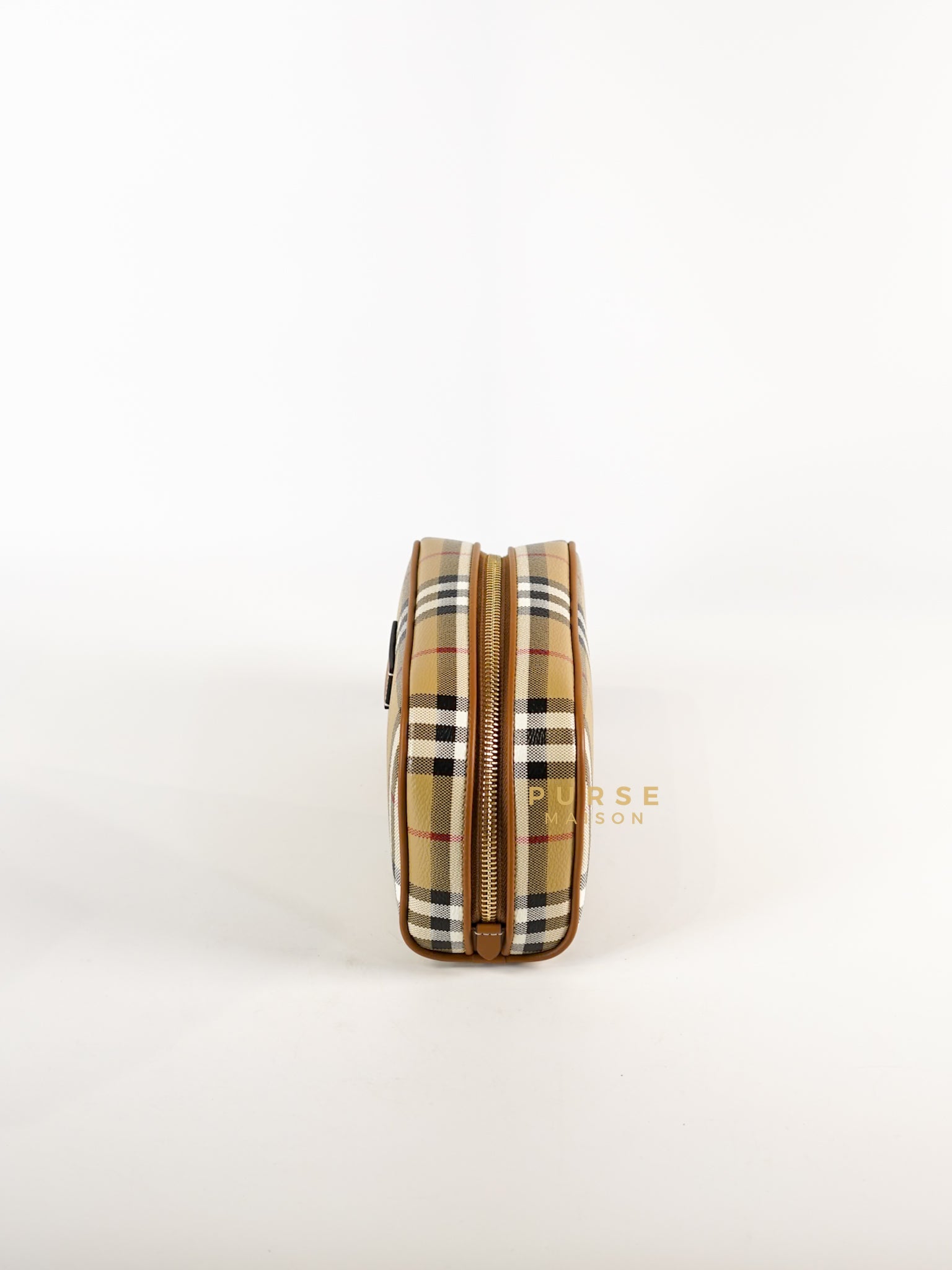 Beige Check Zipped Pouch Bag | Purse Maison Luxury Bags Shop