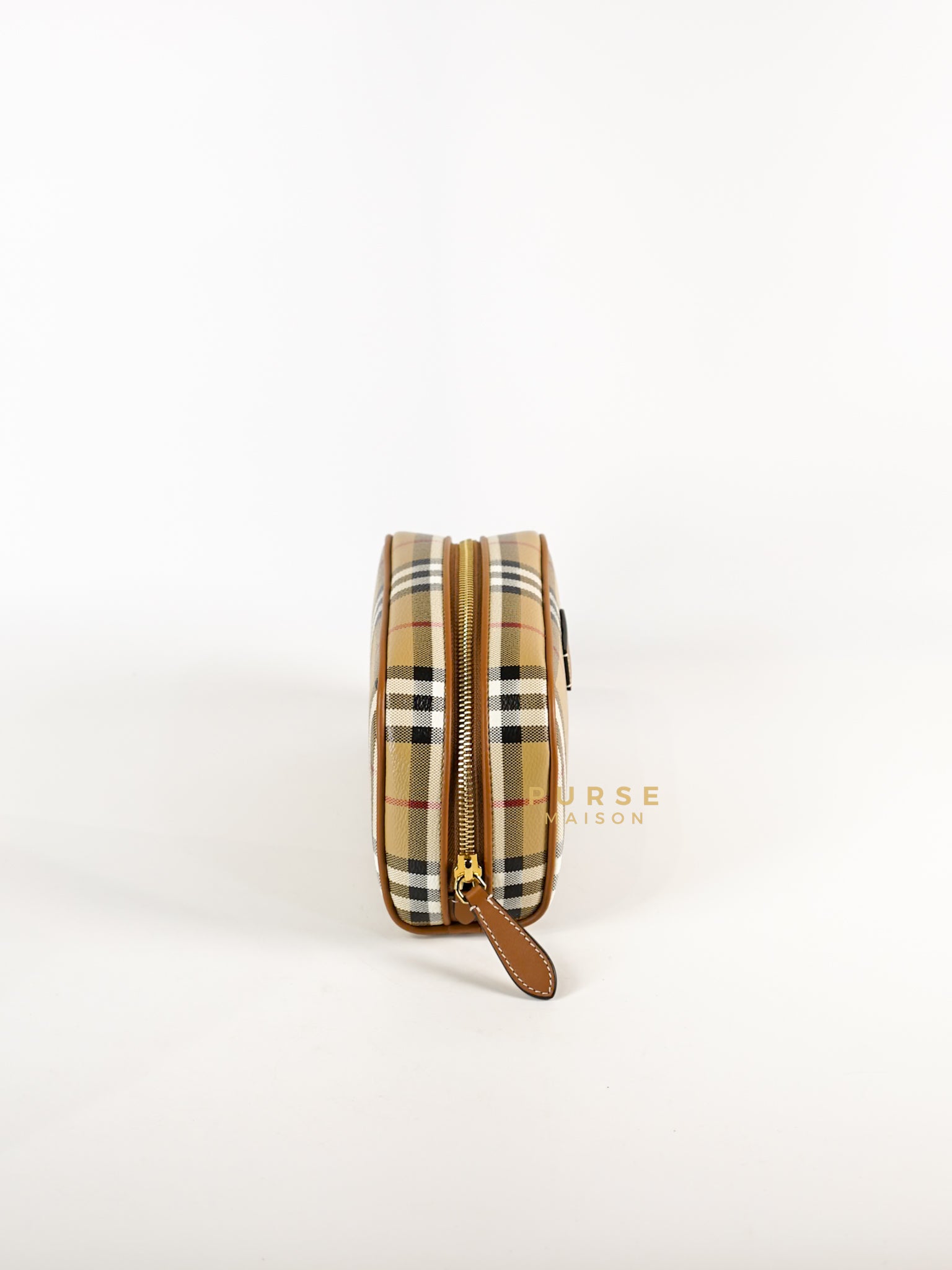 Beige Check Zipped Pouch Bag | Purse Maison Luxury Bags Shop