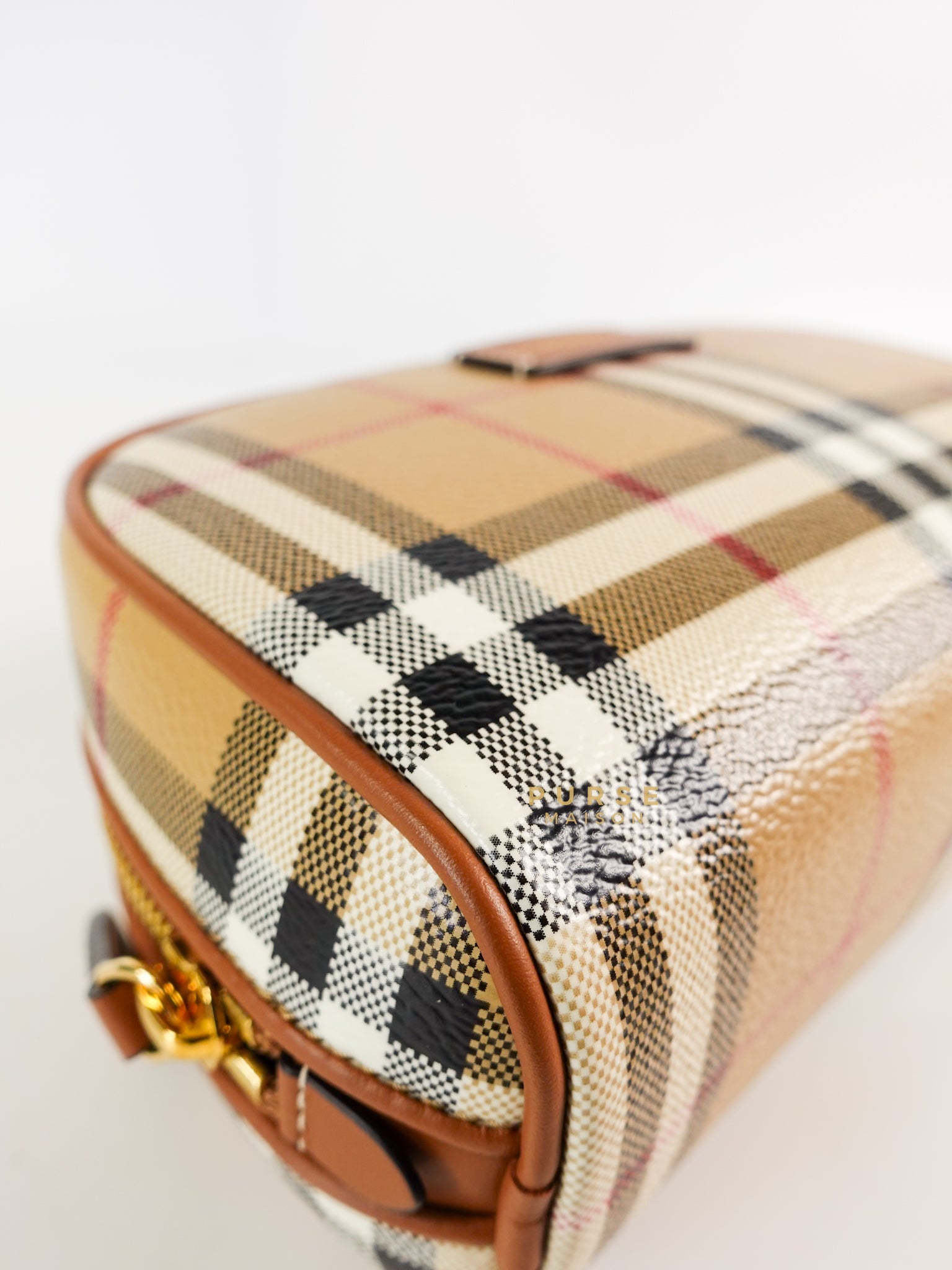 Beige Check Zipped Pouch Bag | Purse Maison Luxury Bags Shop