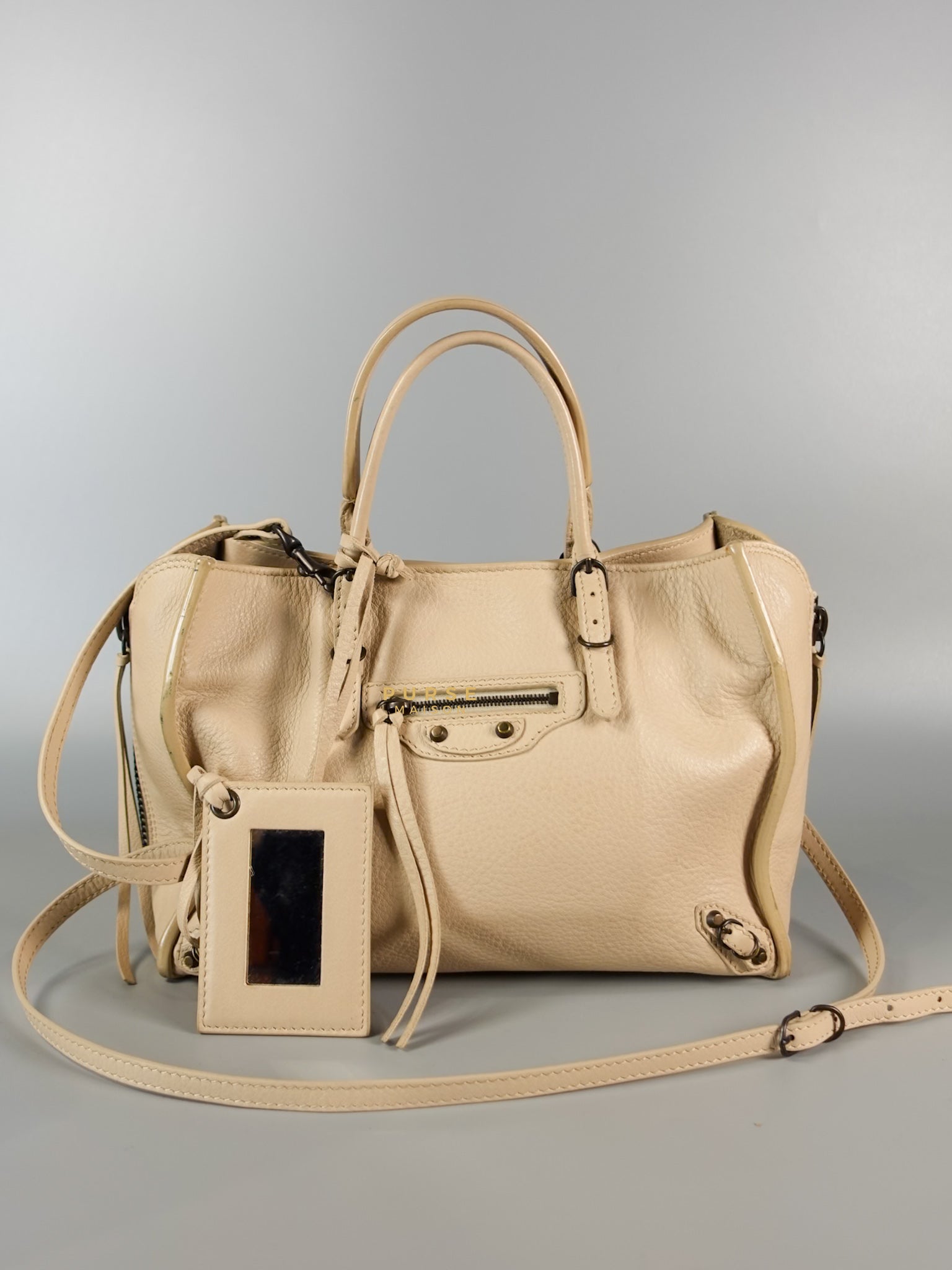 Beige Leather Papier Small Zip Around Tote | Purse Maison Luxury Bags Shop