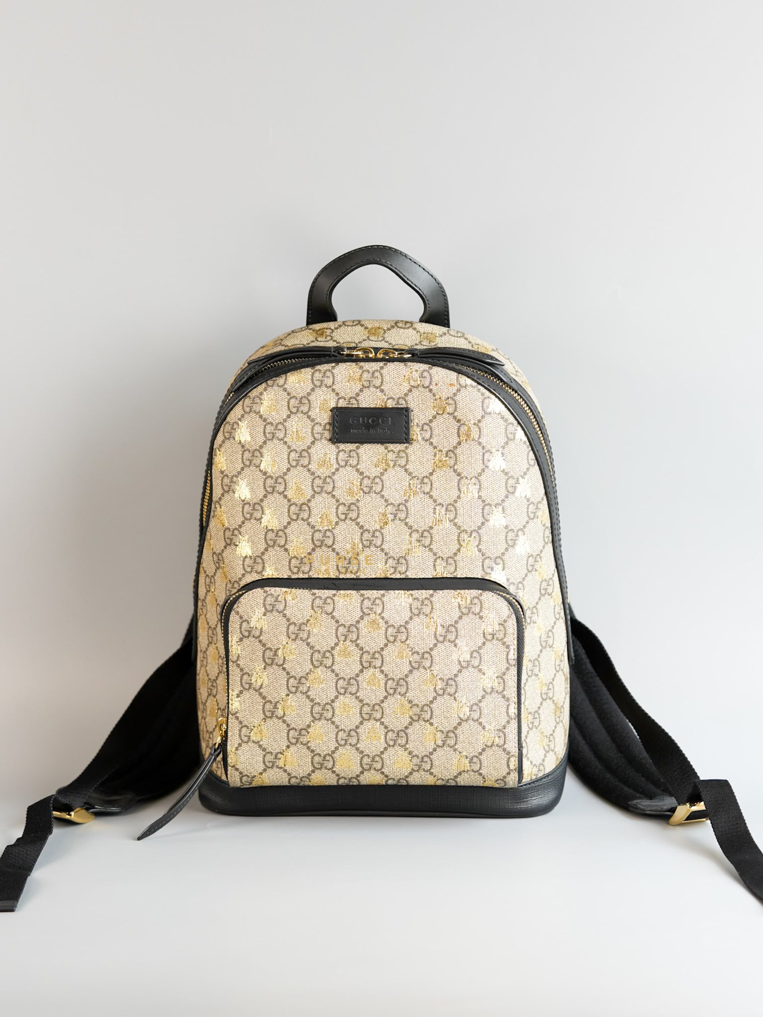 Beige/Black GG Supreme Canvas BeeBackpack | Purse Maison Luxury Bags Shop