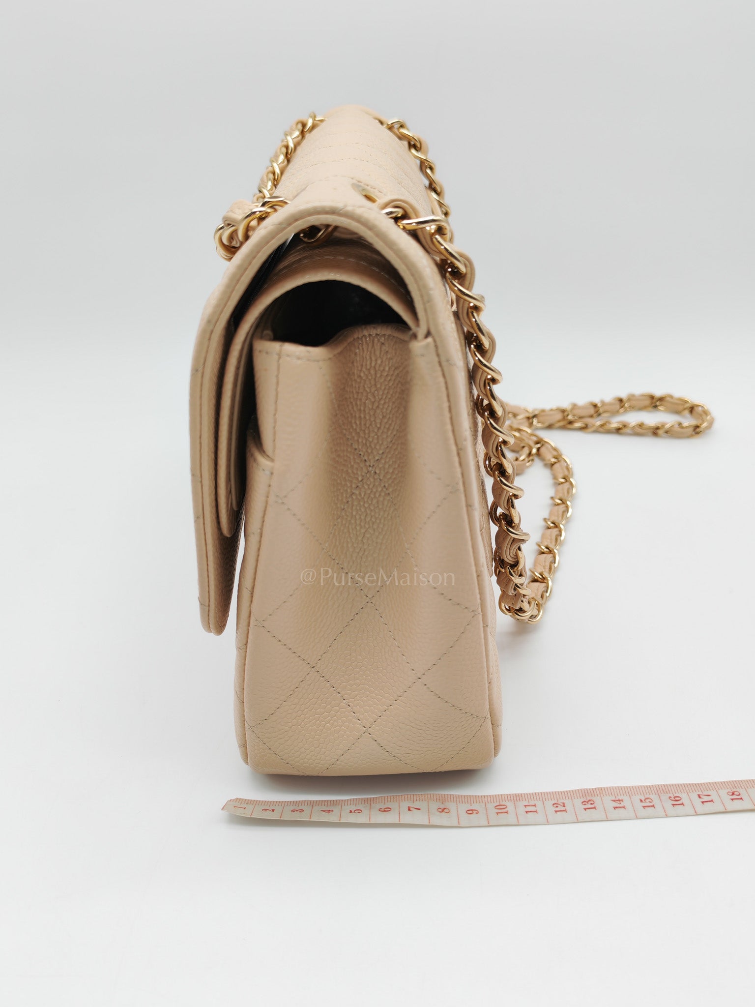 Classic Double Flap Jumbo in Beige Clair Quilted Caviar Leather & Gold Hardware Series 18