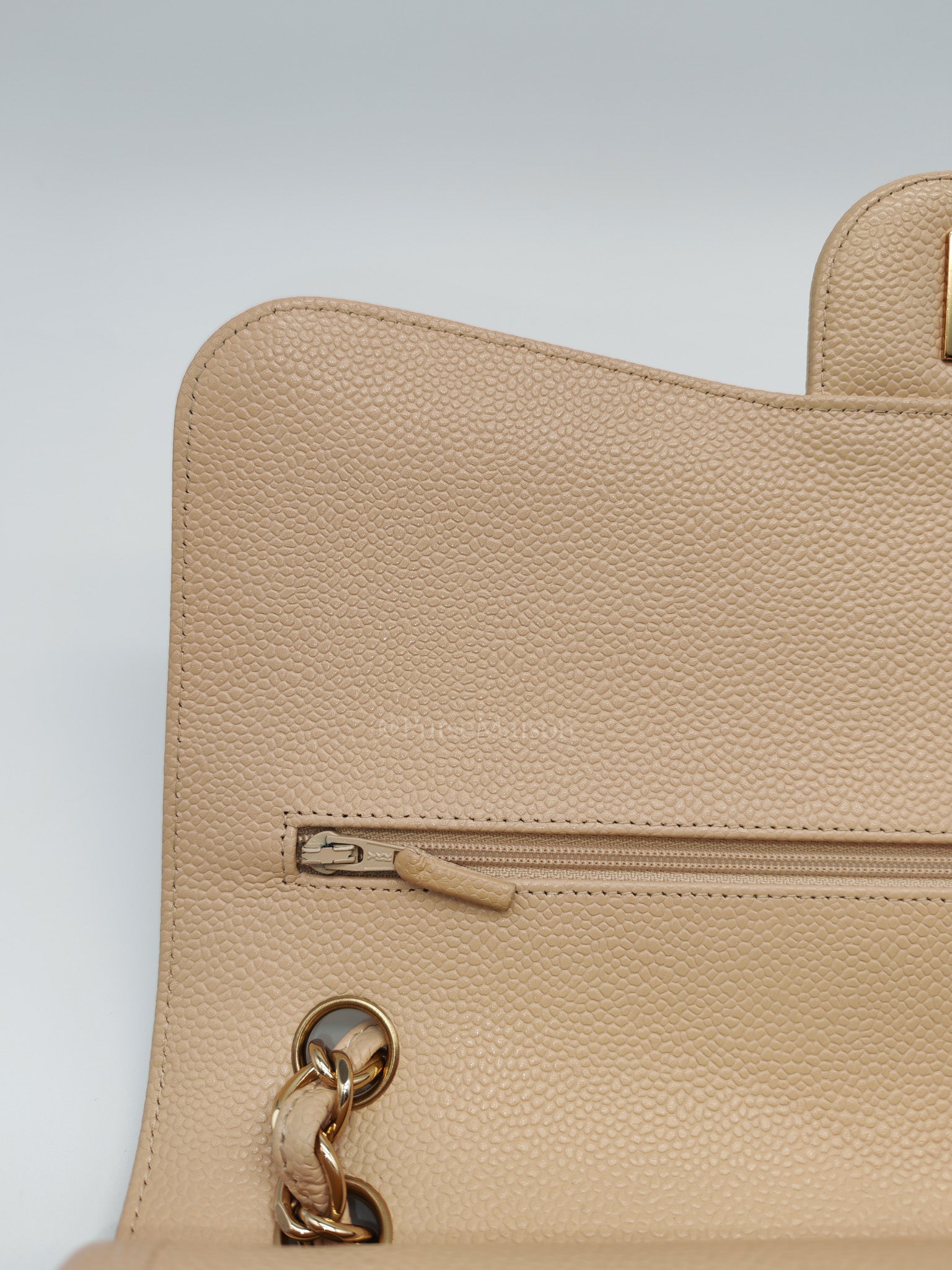 Classic Double Flap Jumbo in Beige Clair Quilted Caviar Leather & Gold Hardware Series 18