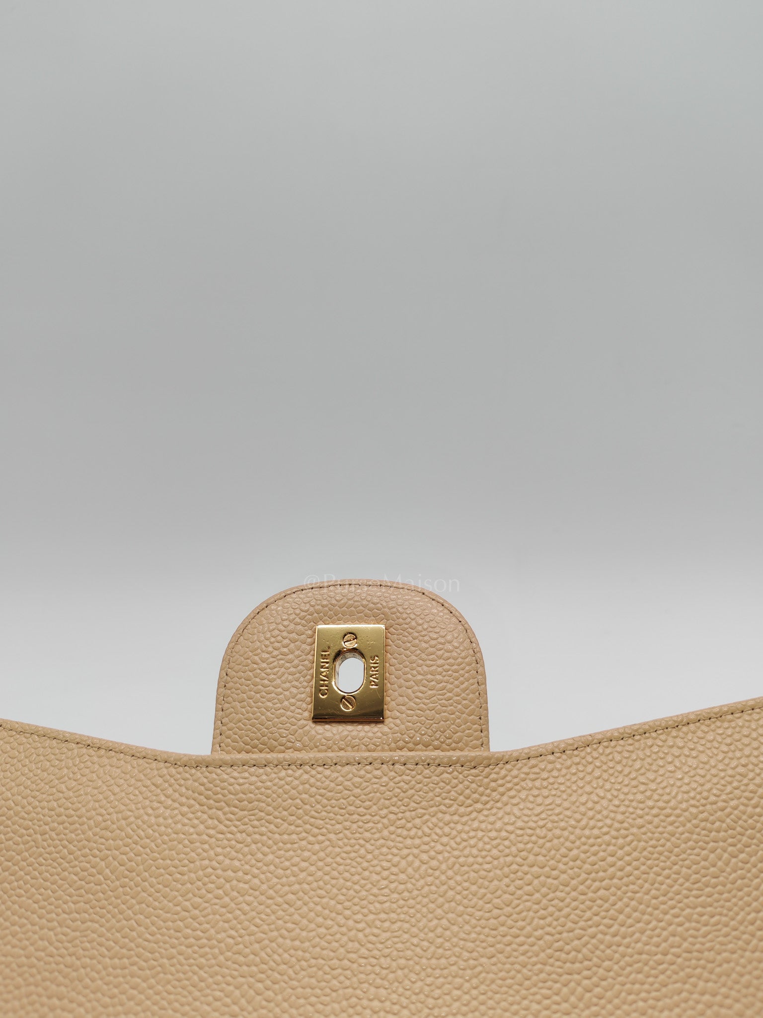 Classic Double Flap Jumbo in Beige Clair Quilted Caviar Leather & Gold Hardware Series 18