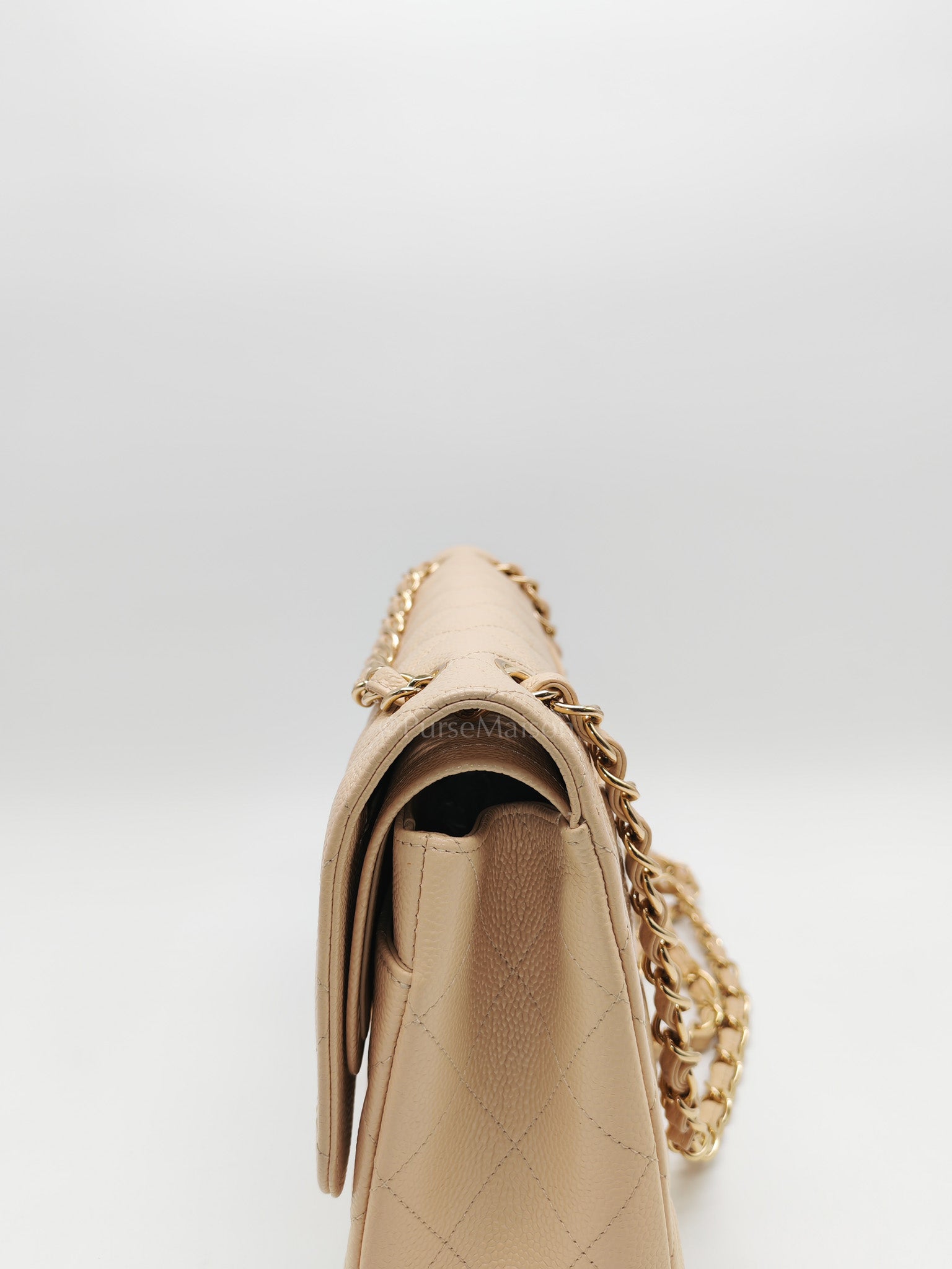 Classic Double Flap Jumbo in Beige Clair Quilted Caviar Leather & Gold Hardware Series 18