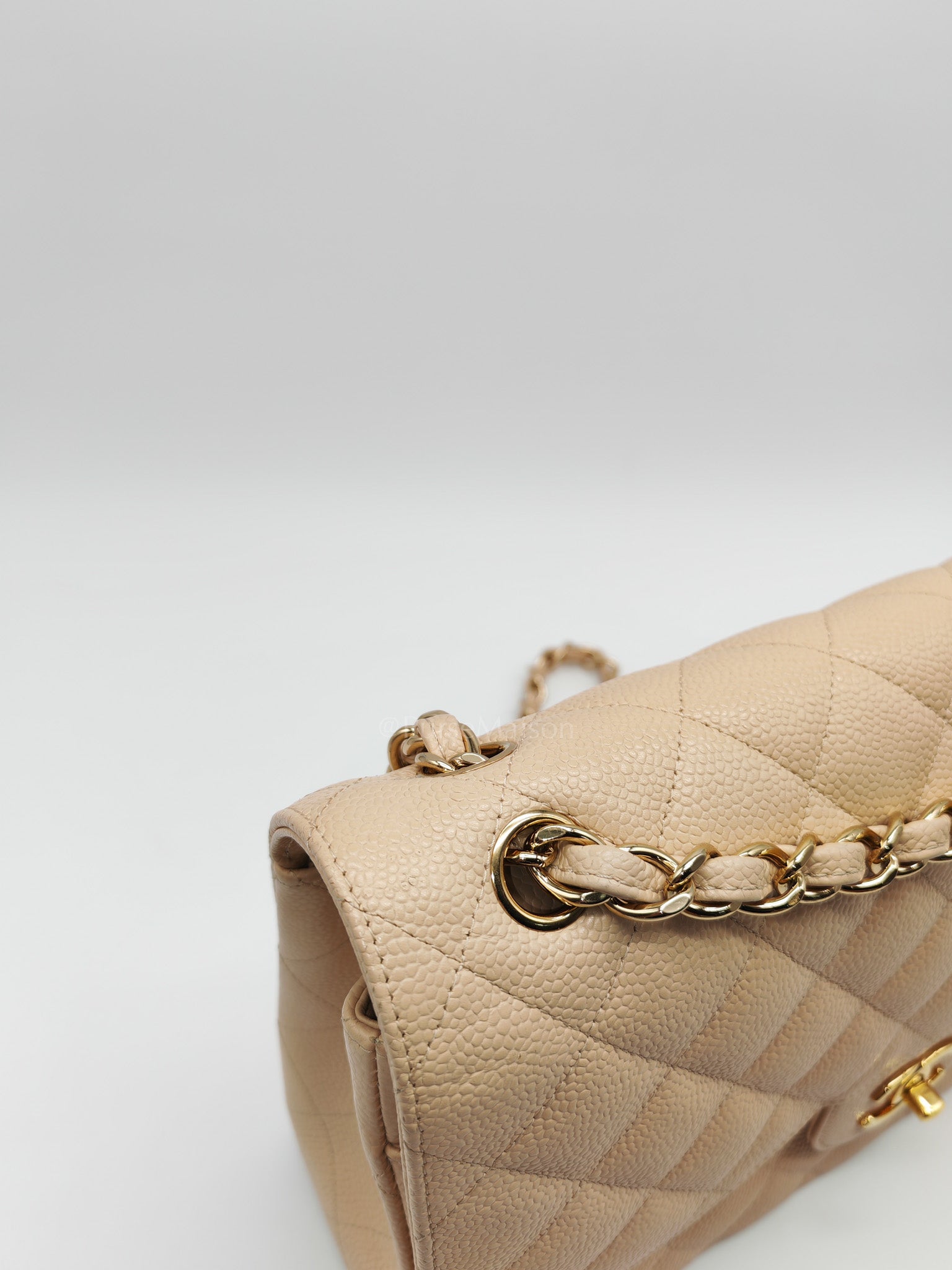 Classic Double Flap Jumbo in Beige Clair Quilted Caviar Leather & Gold Hardware Series 18