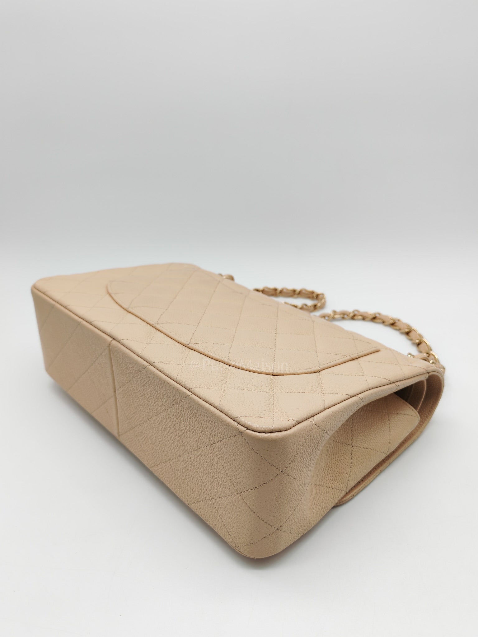 Classic Double Flap Jumbo in Beige Clair Quilted Caviar Leather & Gold Hardware Series 18
